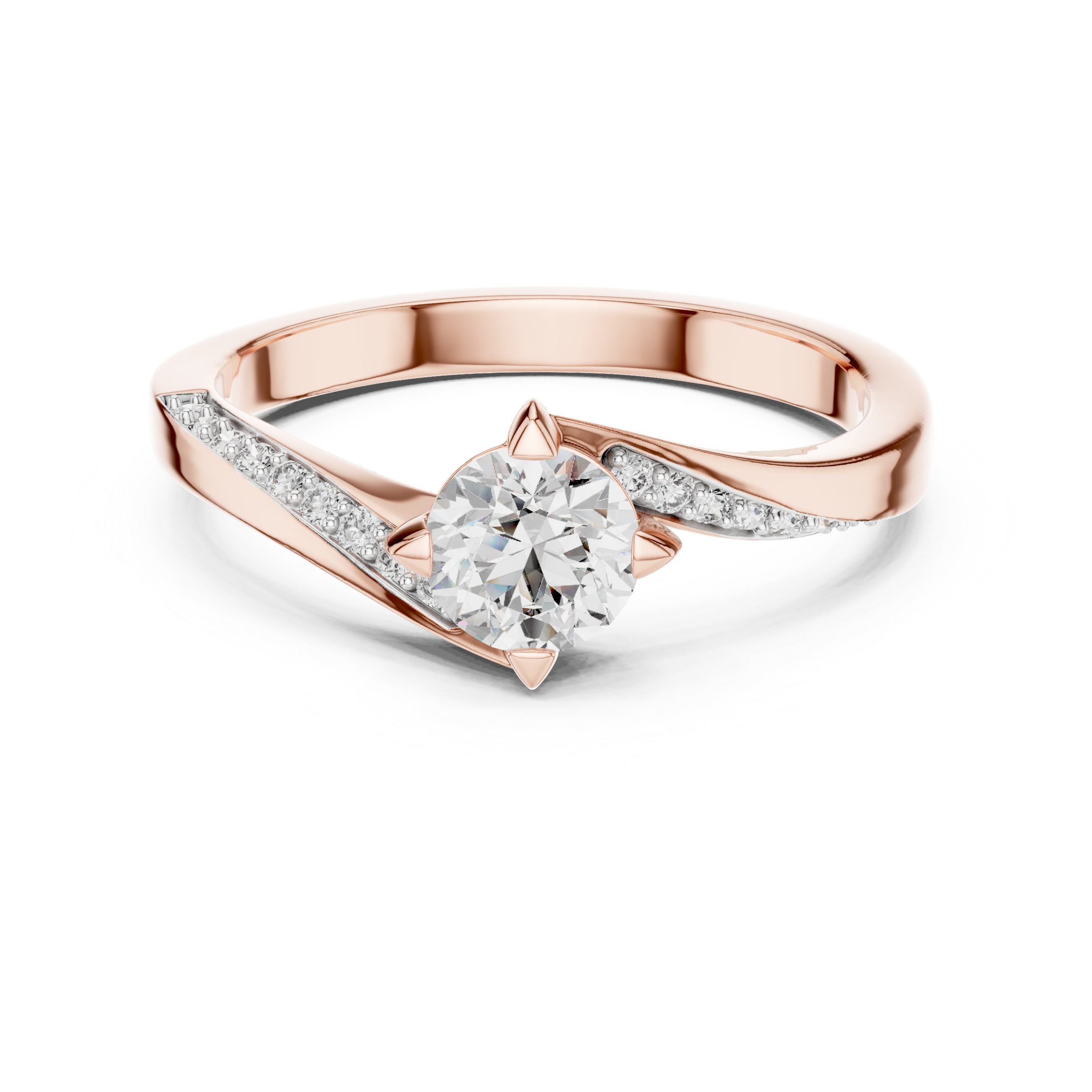 925 Silver Moissanite Solitaire Bypass Engagement Ring 14K Gold Plated
