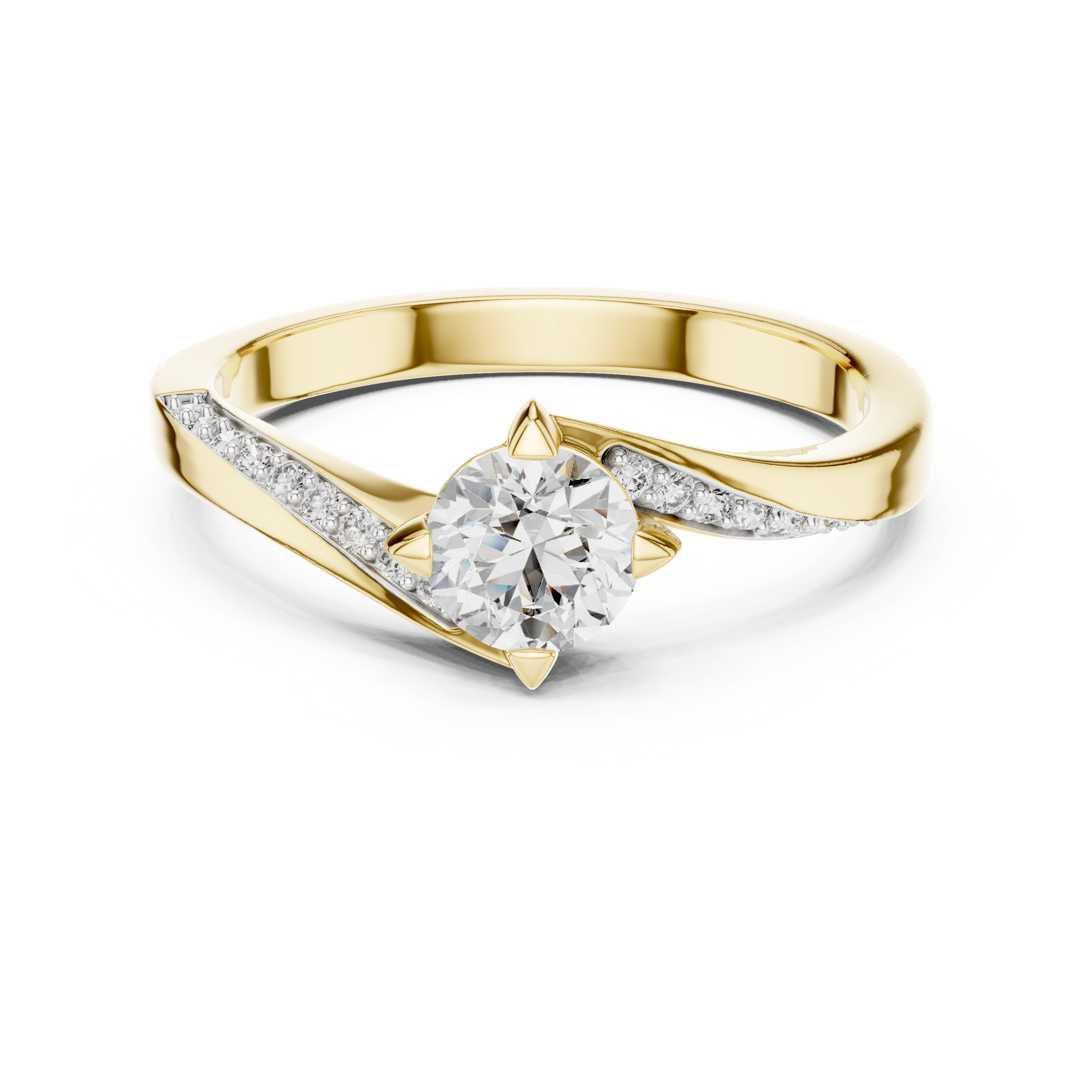 925 Silver Moissanite Solitaire Bypass Engagement Ring 14K Gold Plated