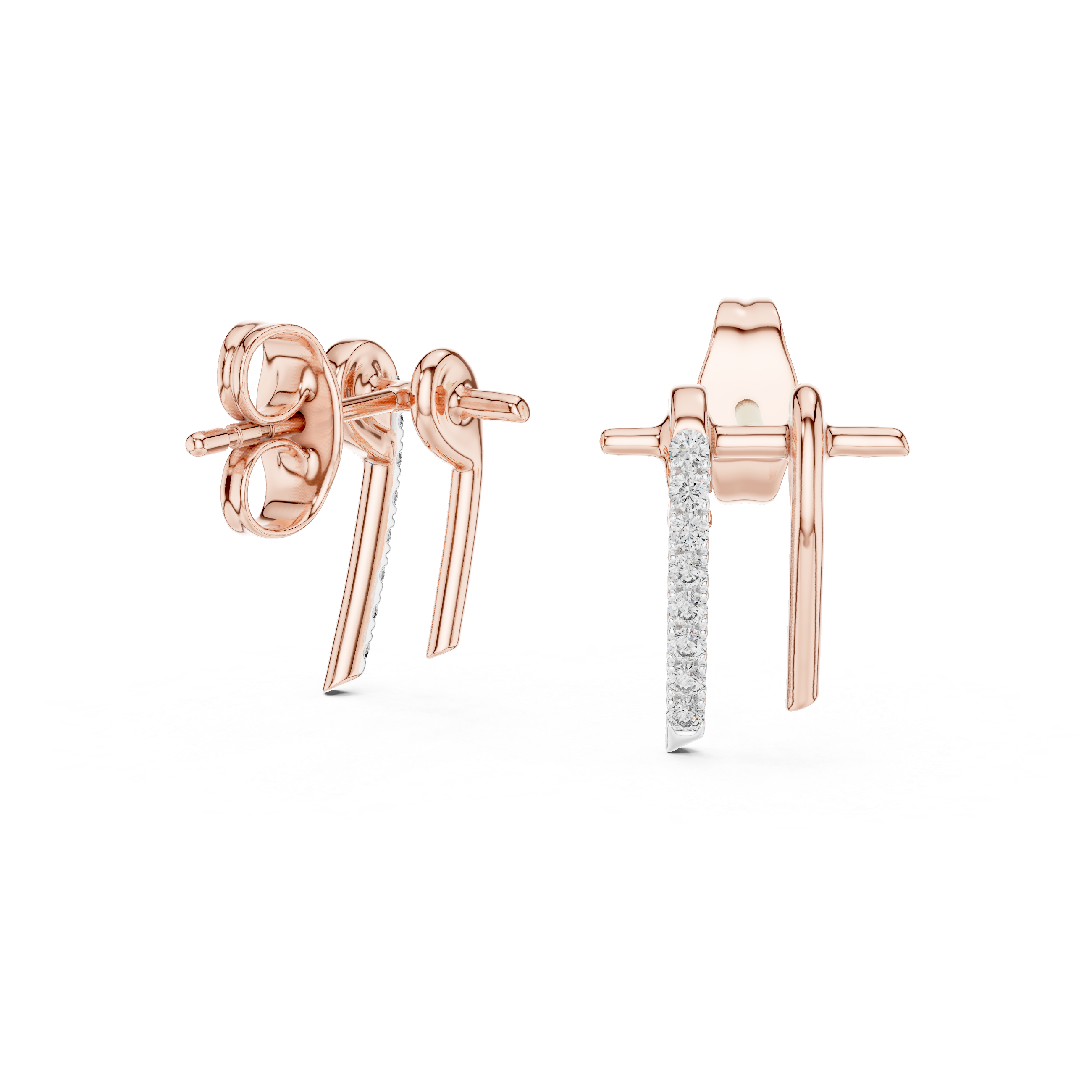 925 Silver Moissanite Sleek Mminimalist, Linear Bypass style Stud Earrings – 14K Gold Plated