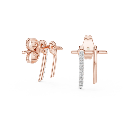 925 Silver Moissanite Sleek Mminimalist, Linear Bypass style Stud Earrings – 14K Gold Plated