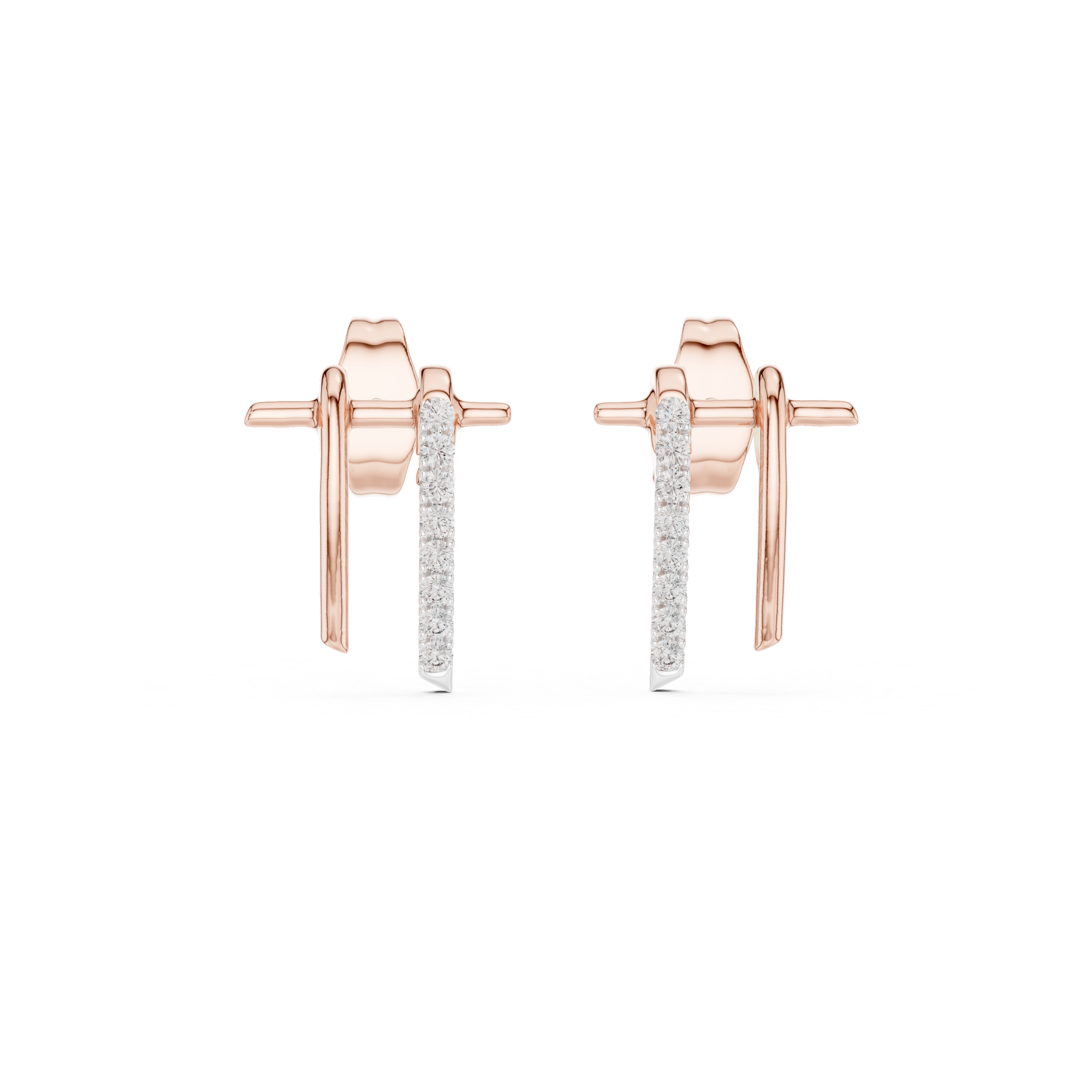 925 Silver Moissanite Sleek Mminimalist, Linear Bypass style Stud Earrings – 14K Gold Plated