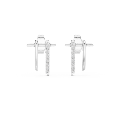 925 Silver Moissanite Sleek Mminimalist, Linear Bypass style Stud Earrings – 14K Gold Plated