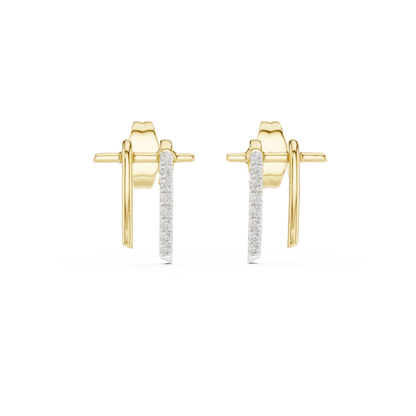 925 Silver Moissanite Sleek Mminimalist, Linear Bypass style Stud Earrings – 14K Gold Plated