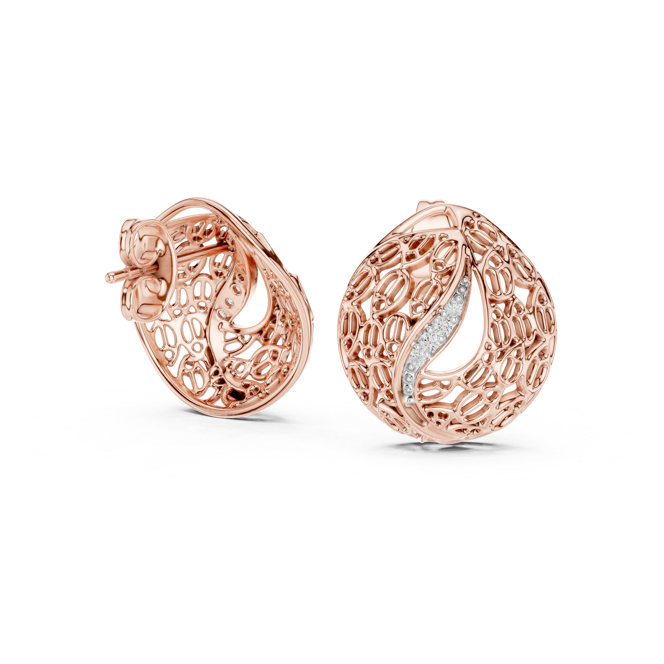 925 Silver Moissanite Intricate, Vintage-Inspired Filigree Stud Earrings – 14K Gold Plated