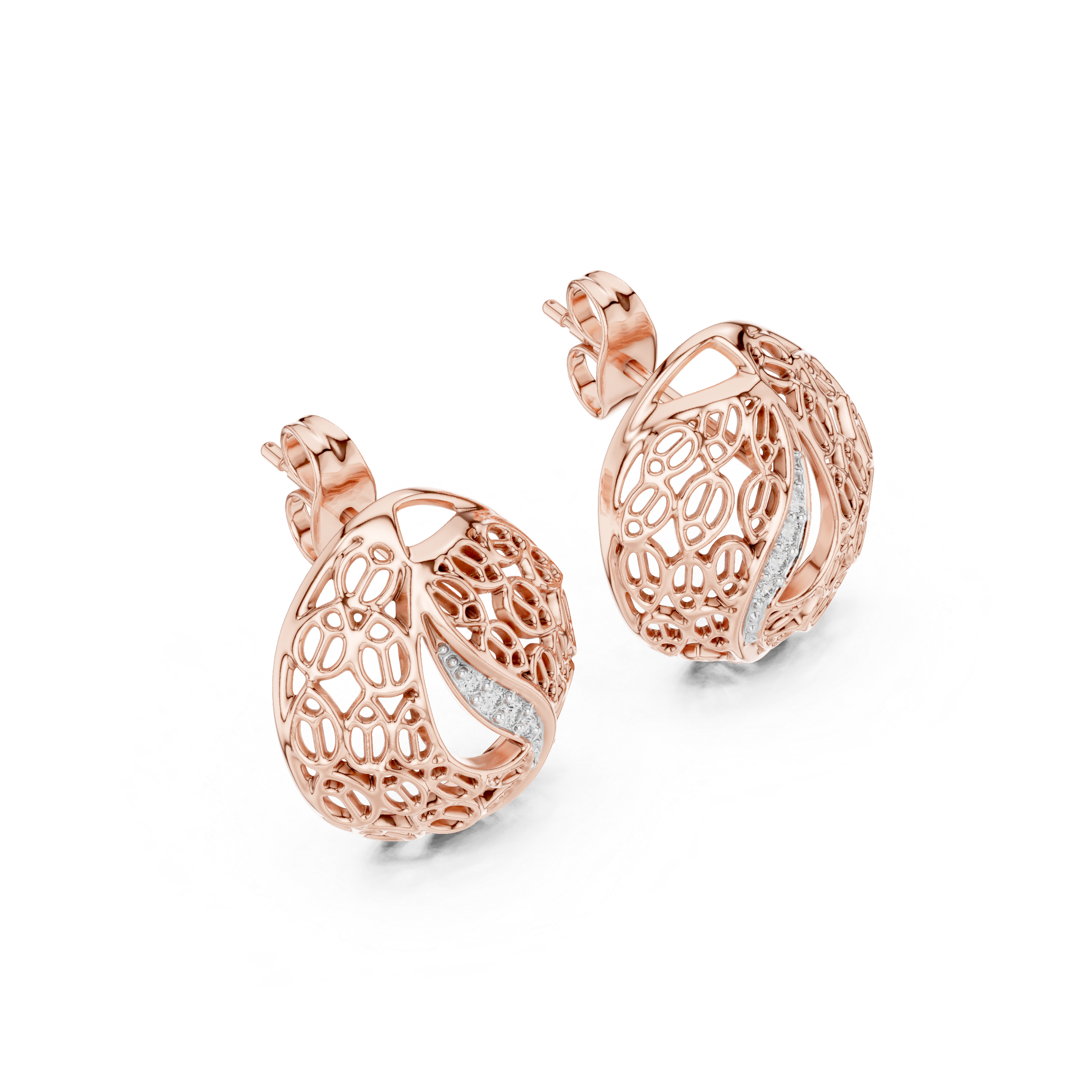 925 Silver Moissanite Intricate, Vintage-Inspired Filigree Stud Earrings – 14K Gold Plated