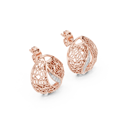925 Silver Moissanite Intricate, Vintage-Inspired Filigree Stud Earrings – 14K Gold Plated