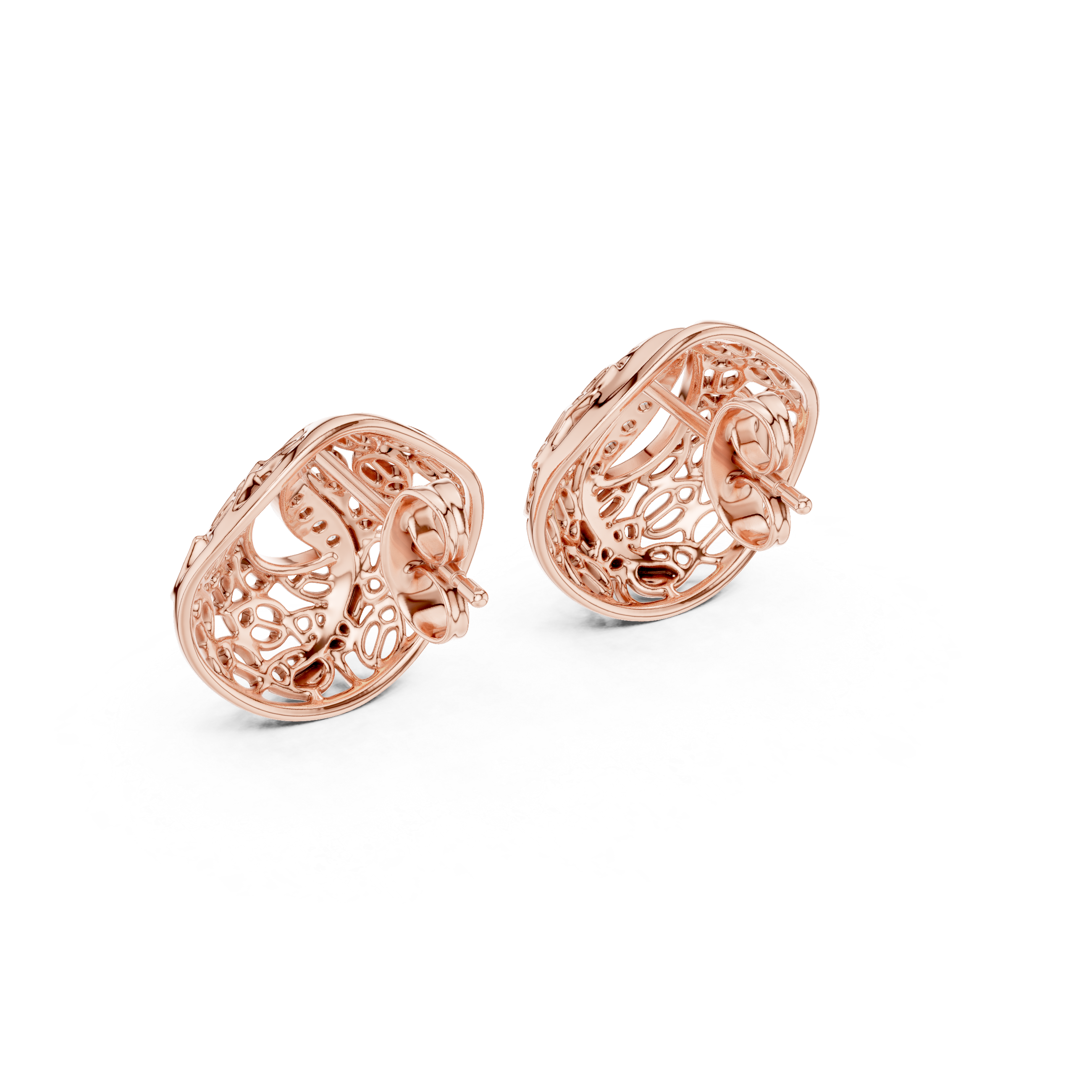 925 Silver Moissanite Intricate, Vintage-Inspired Filigree Stud Earrings – 14K Gold Plated