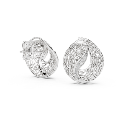 925 Silver Moissanite Intricate, Vintage-Inspired Filigree Stud Earrings – 14K Gold Plated