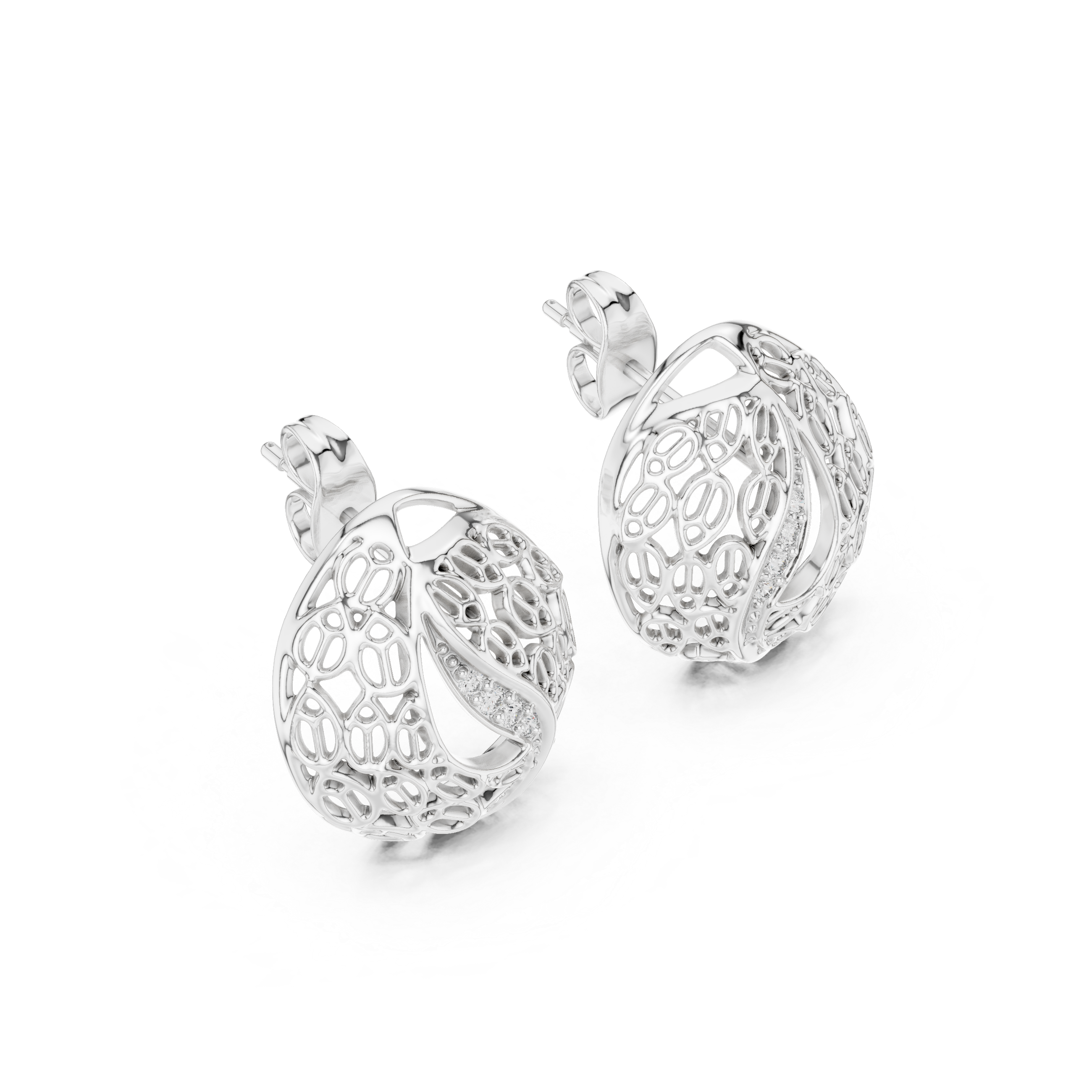 925 Silver Moissanite Intricate, Vintage-Inspired Filigree Stud Earrings – 14K Gold Plated