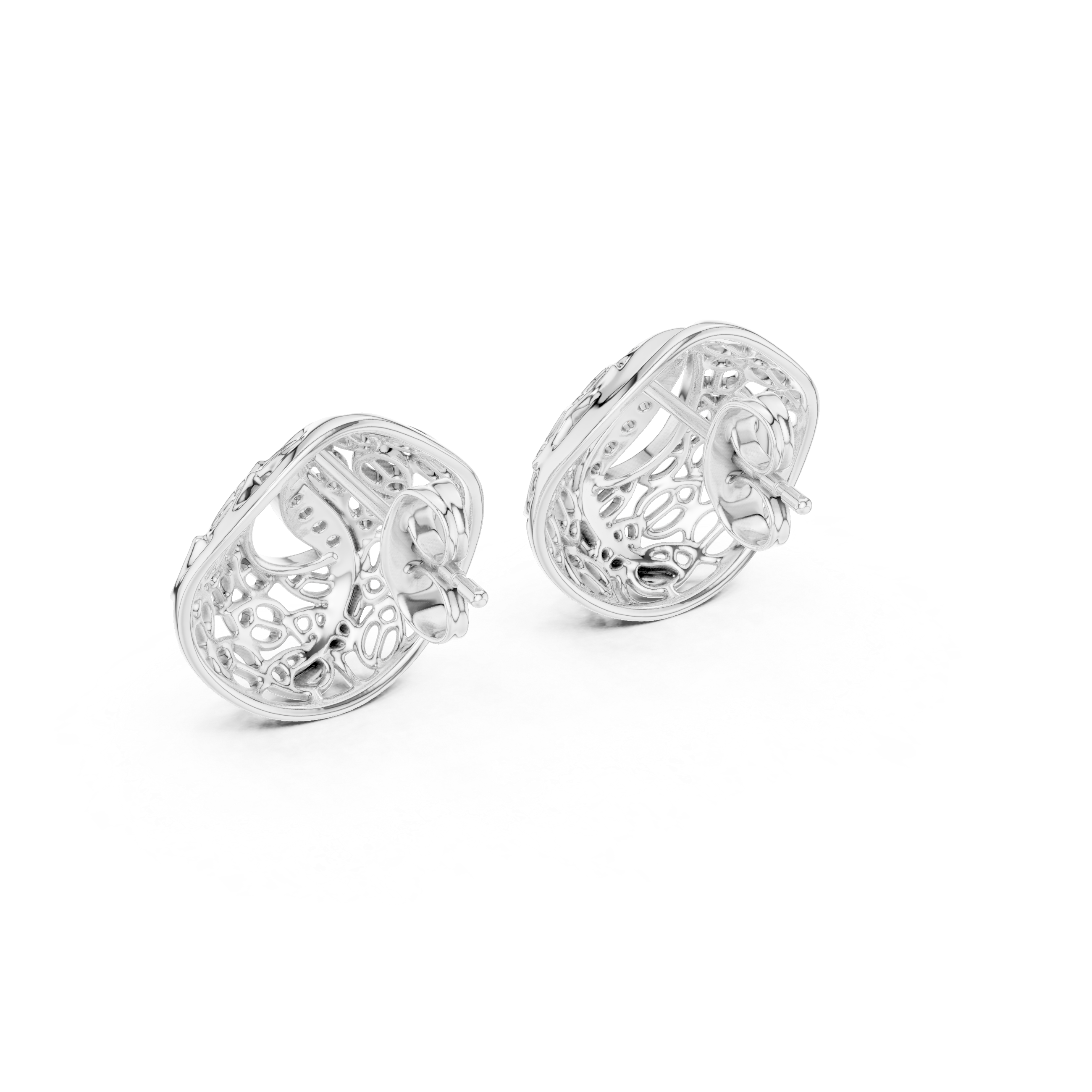 925 Silver Moissanite Intricate, Vintage-Inspired Filigree Stud Earrings – 14K Gold Plated