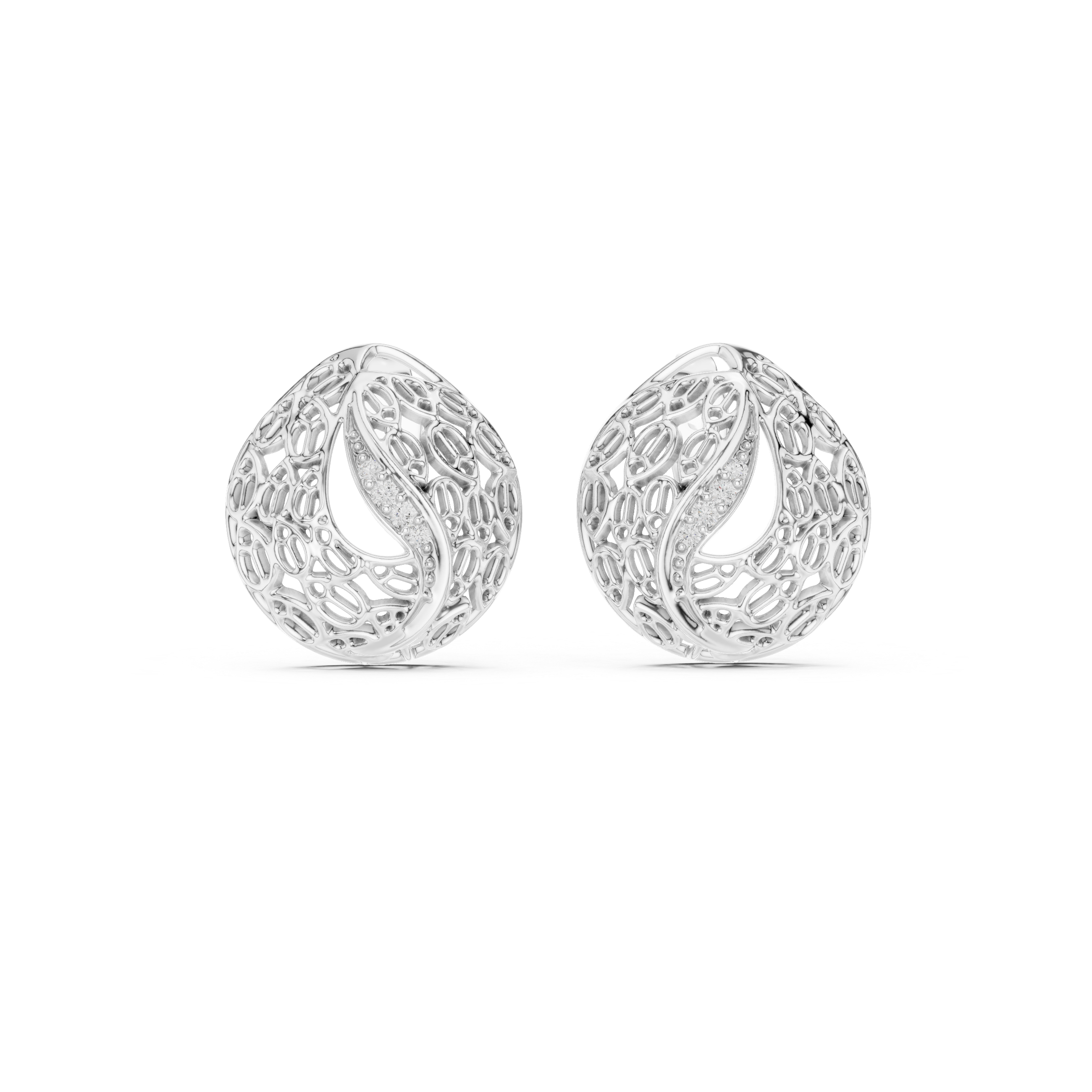 925 Silver Moissanite Intricate, Vintage-Inspired Filigree Stud Earrings – 14K Gold Plated