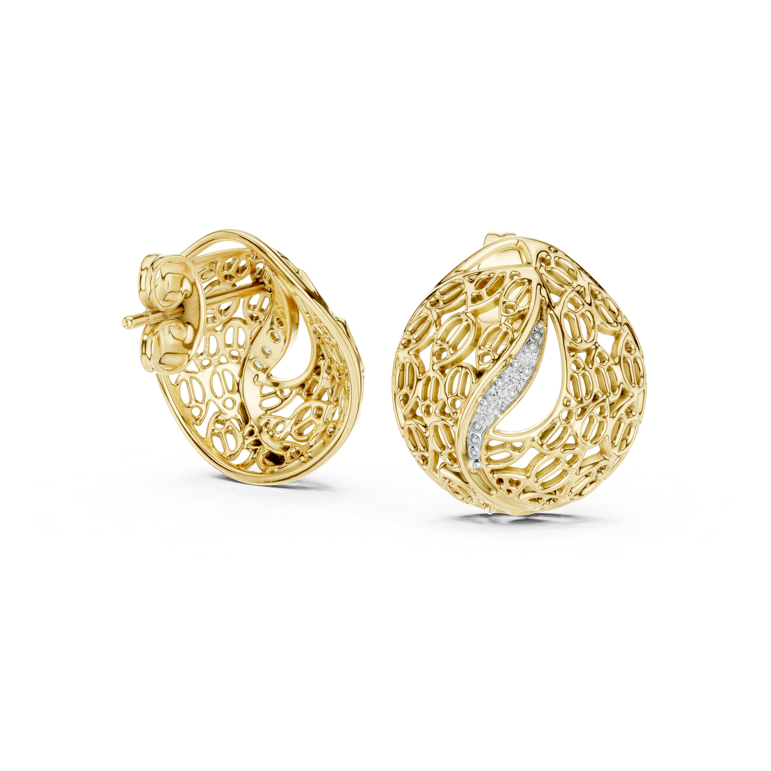 925 Silver Moissanite Intricate, Vintage-Inspired Filigree Stud Earrings – 14K Gold Plated