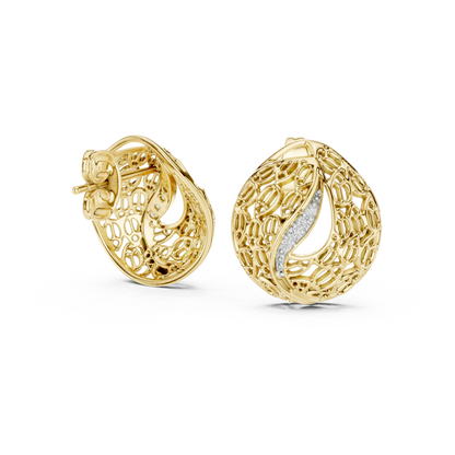 925 Silver Moissanite Intricate, Vintage-Inspired Filigree Stud Earrings – 14K Gold Plated