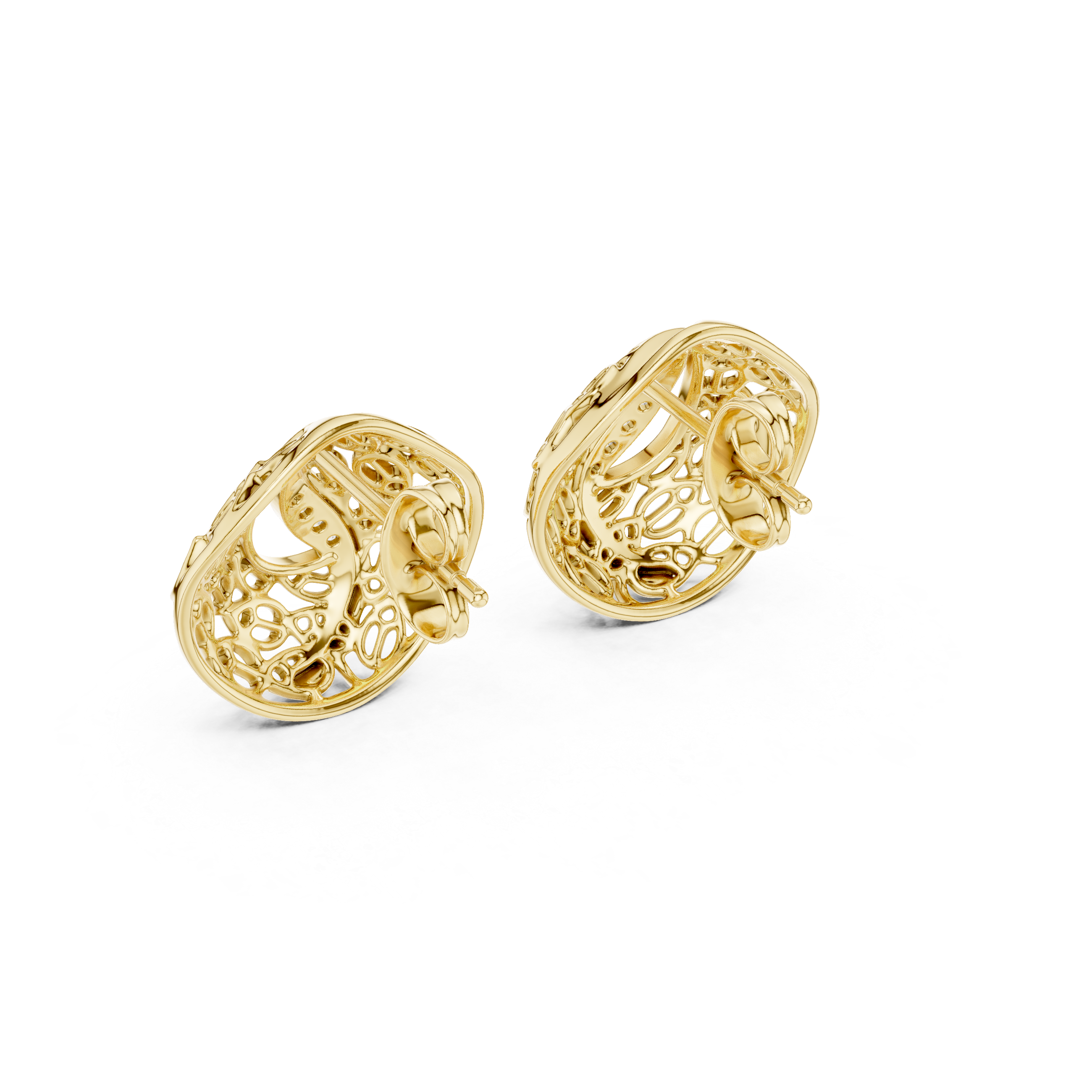 925 Silver Moissanite Intricate, Vintage-Inspired Filigree Stud Earrings – 14K Gold Plated