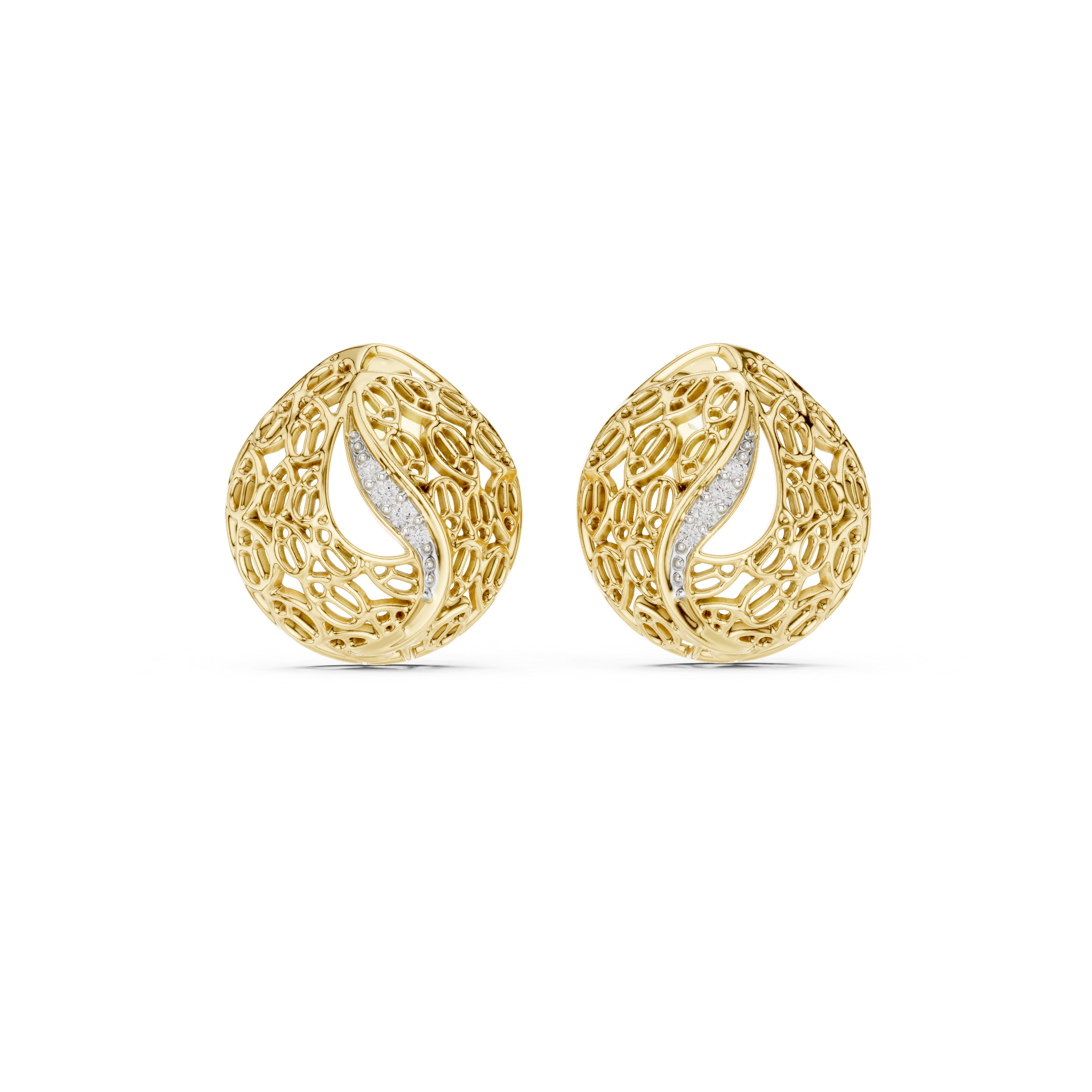 925 Silver Moissanite Intricate, Vintage-Inspired Filigree Stud Earrings – 14K Gold Plated