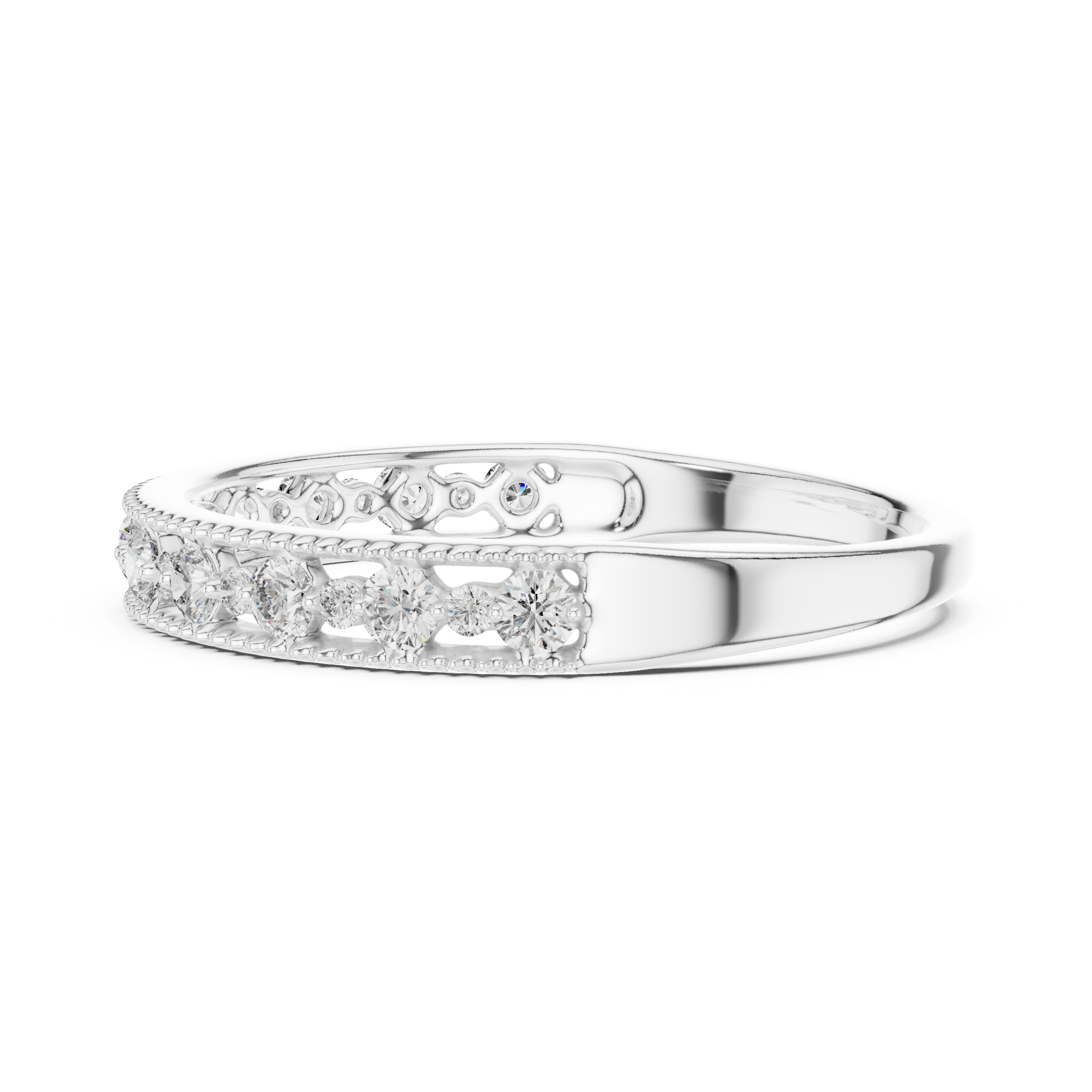 925 Silver Moissanite Vintage Milgrain Band 14K Gold Plated