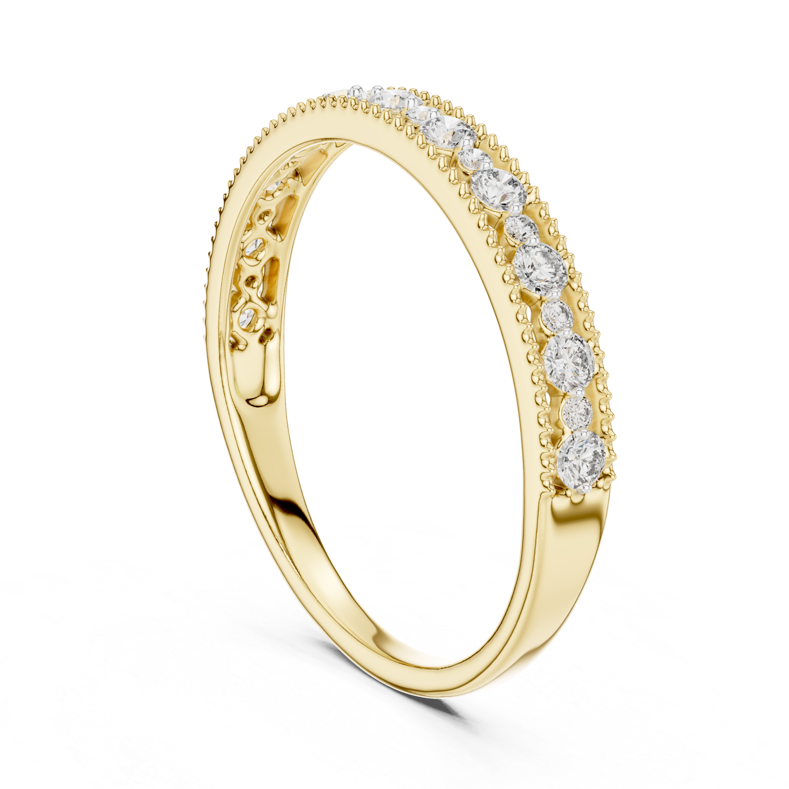 925 Silver Moissanite Vintage Milgrain Band 14K Gold Plated
