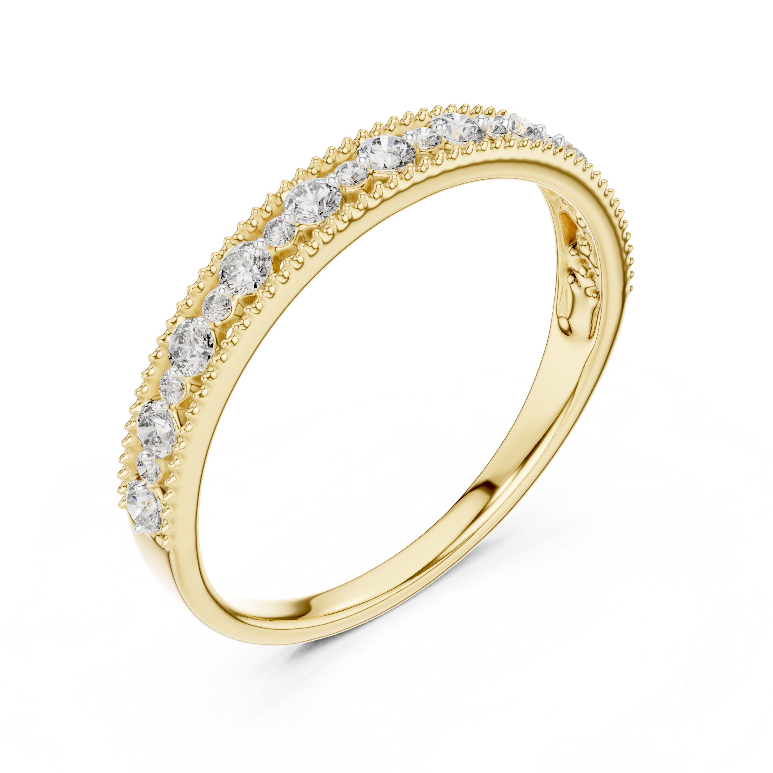 925 Silver Moissanite Vintage Milgrain Band 14K Gold Plated