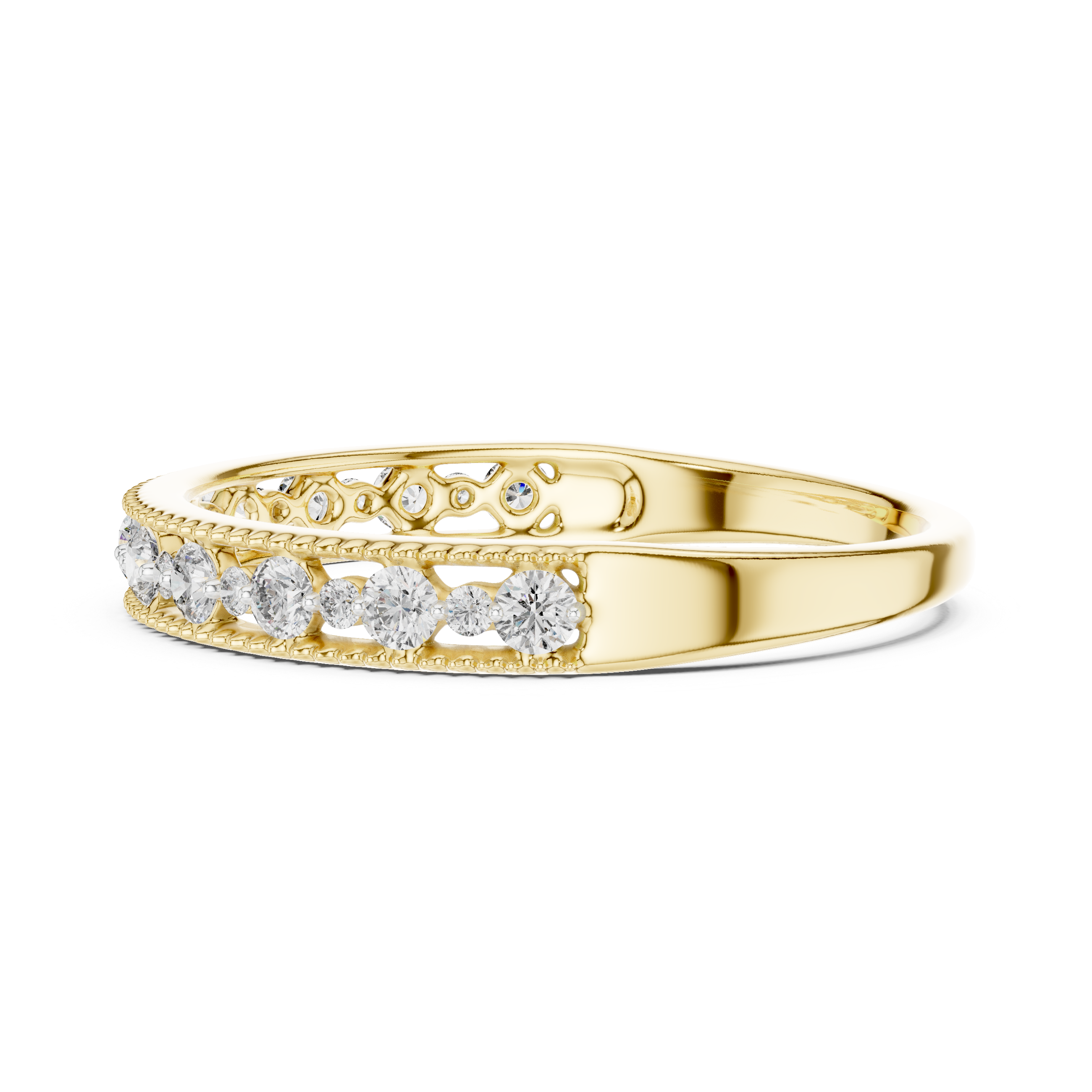 925 Silver Moissanite Vintage Milgrain Band 14K Gold Plated