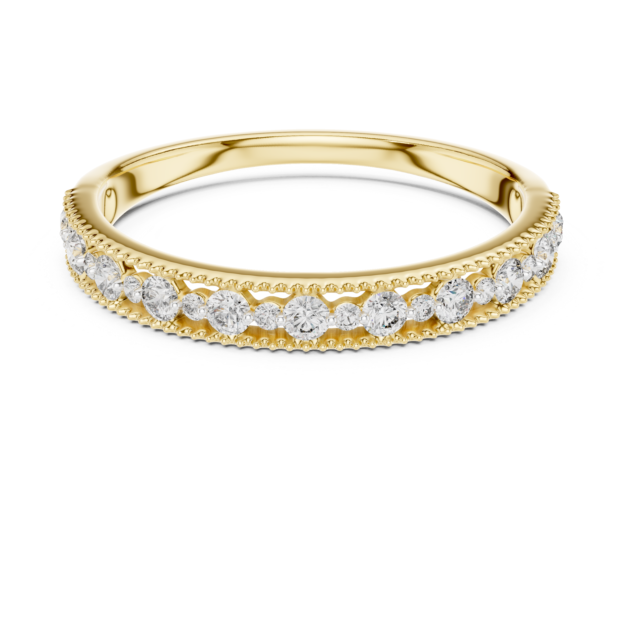 925 Silver Moissanite Vintage Milgrain Band 14K Gold Plated