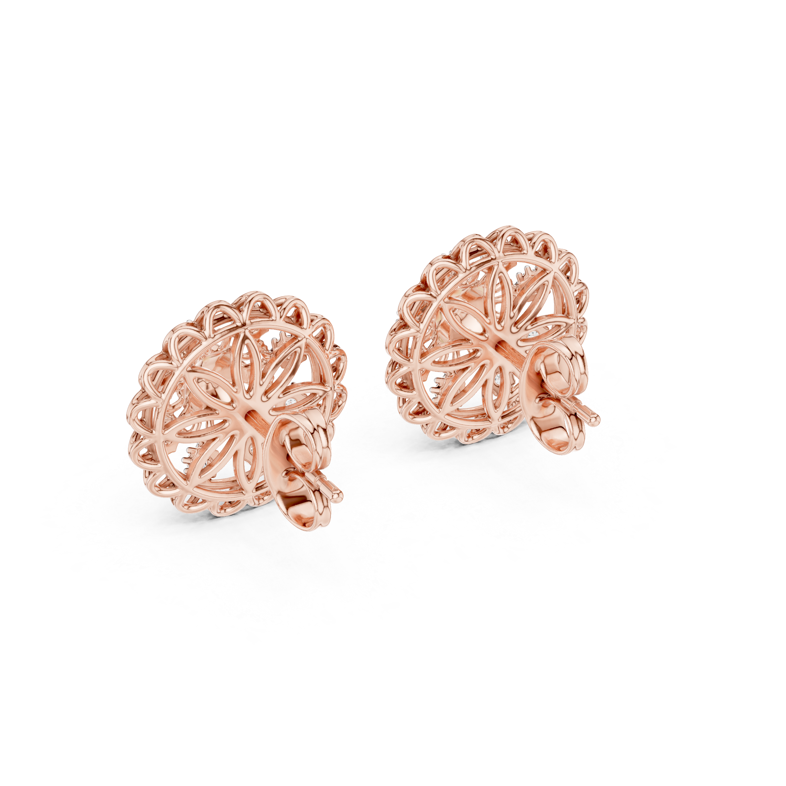 925 Silver Moissanite Floral Mandala Filigree Stud Earrings – 14K Gold Plated