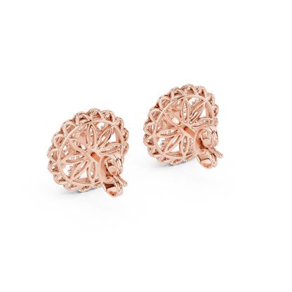925 Silver Moissanite Floral Mandala Filigree Stud Earrings – 14K Gold Plated