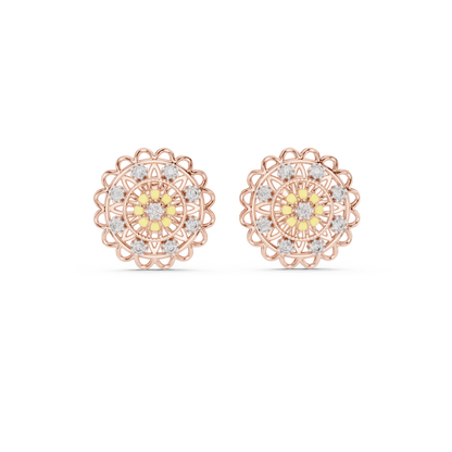925 Silver Moissanite Floral Mandala Filigree Stud Earrings – 14K Gold Plated