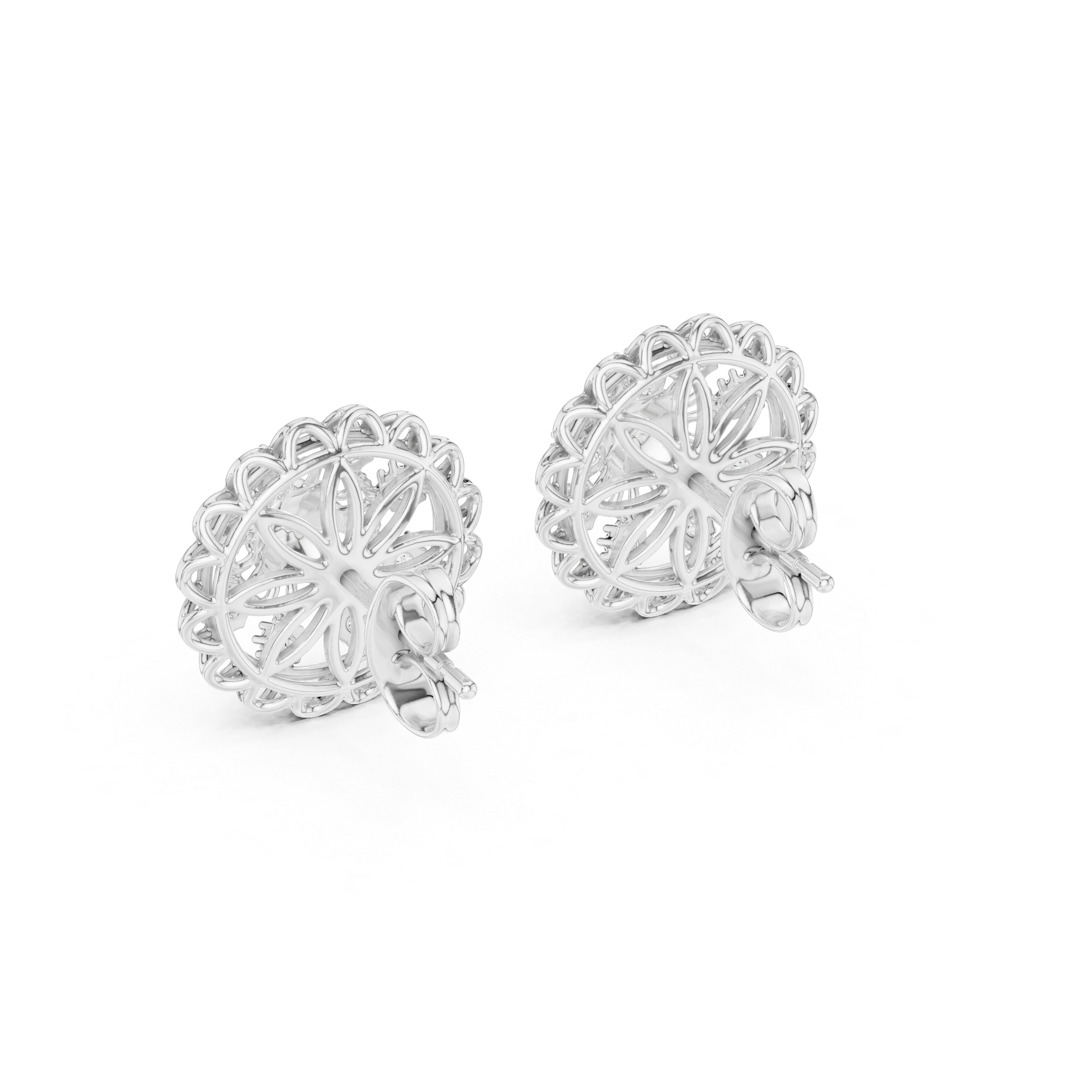 925 Silver Moissanite Floral Mandala Filigree Stud Earrings – 14K Gold Plated