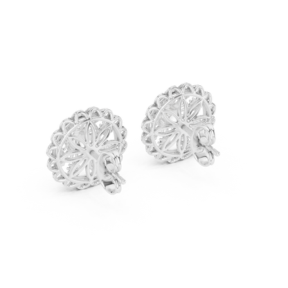 925 Silver Moissanite Floral Mandala Filigree Stud Earrings – 14K Gold Plated
