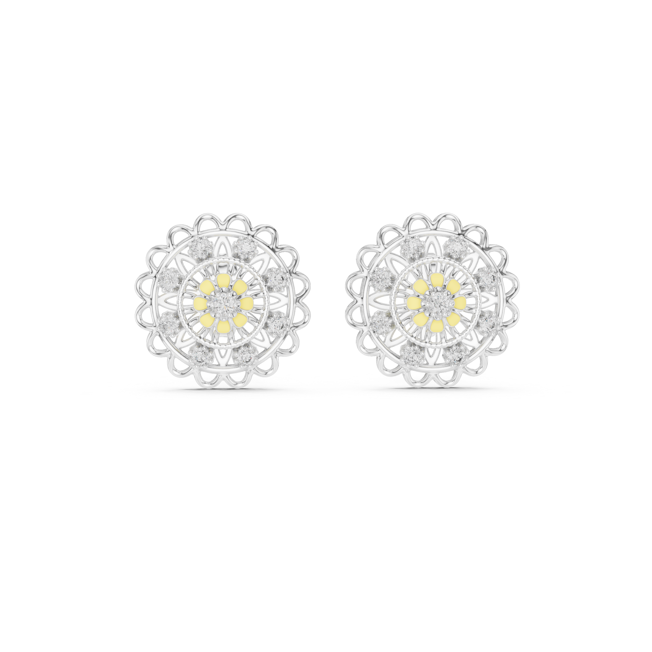 925 Silver Moissanite Floral Mandala Filigree Stud Earrings – 14K Gold Plated