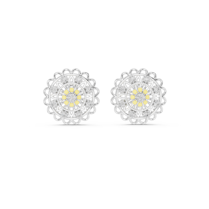 925 Silver Moissanite Floral Mandala Filigree Stud Earrings – 14K Gold Plated