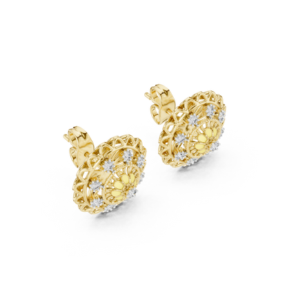 925 Silver Moissanite Floral Mandala Filigree Stud Earrings – 14K Gold Plated