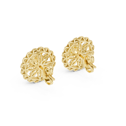925 Silver Moissanite Floral Mandala Filigree Stud Earrings – 14K Gold Plated