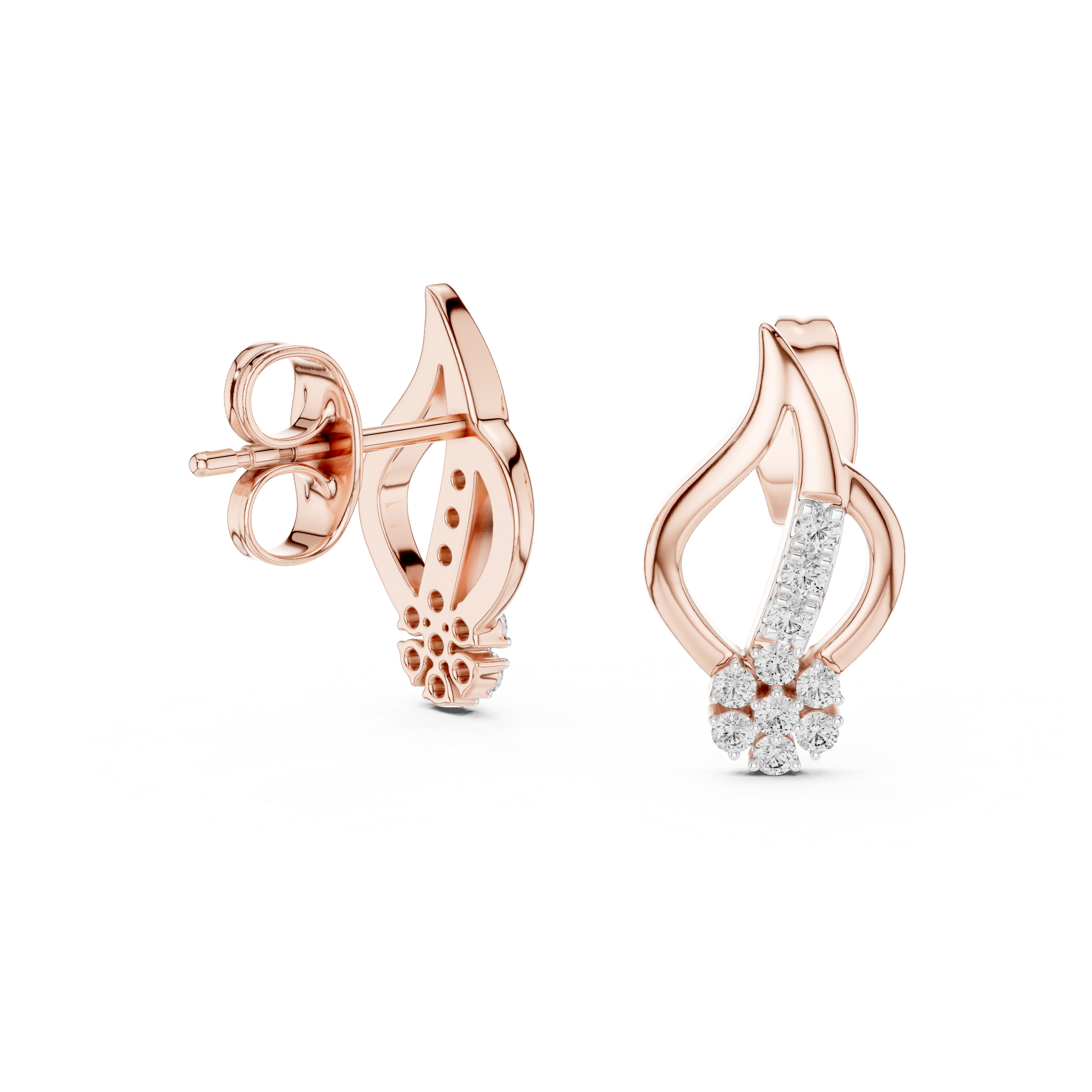 925 Silver Moissanite Floral Swirl Stud Earrings – 14K Gold Plated