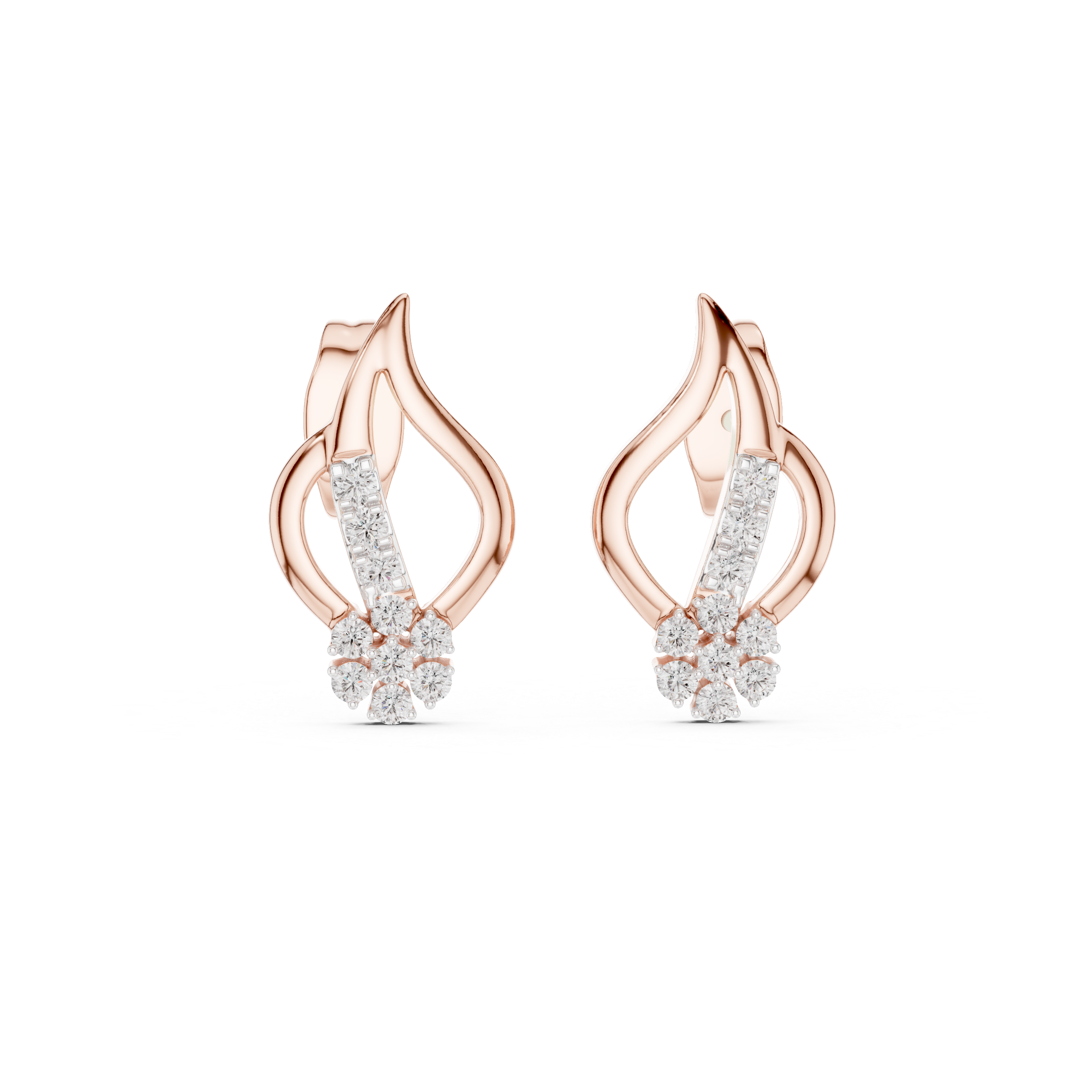 925 Silver Moissanite Floral Swirl Stud Earrings – 14K Gold Plated