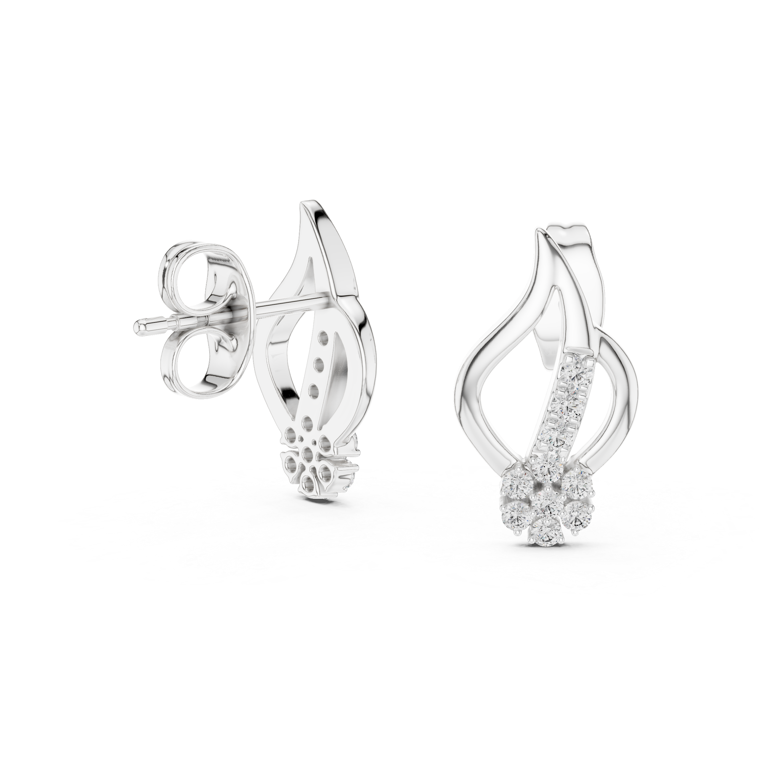 925 Silver Moissanite Floral Swirl Stud Earrings – 14K Gold Plated
