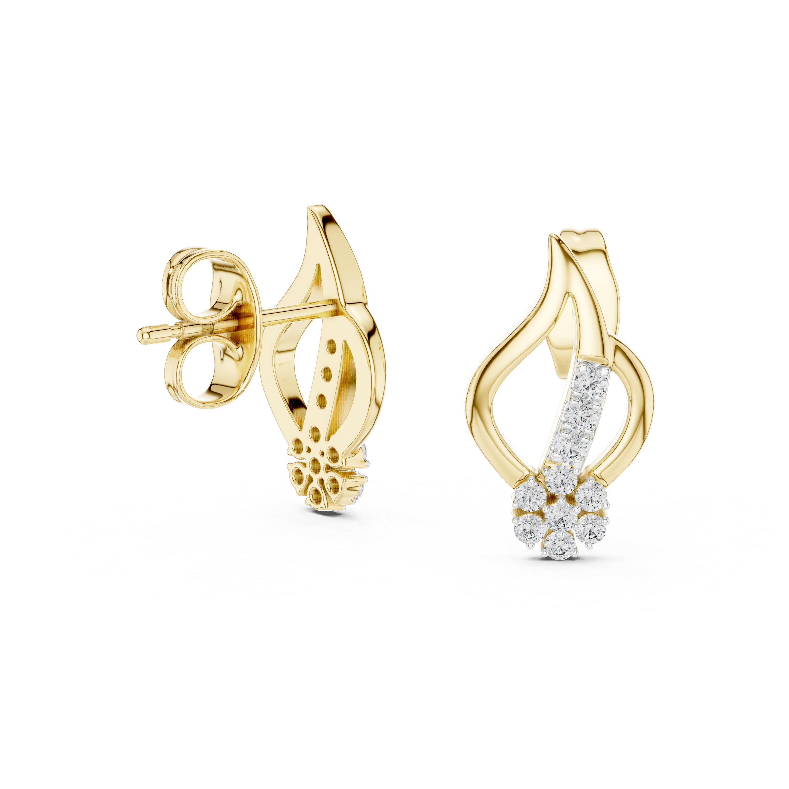 925 Silver Moissanite Floral Swirl Stud Earrings – 14K Gold Plated