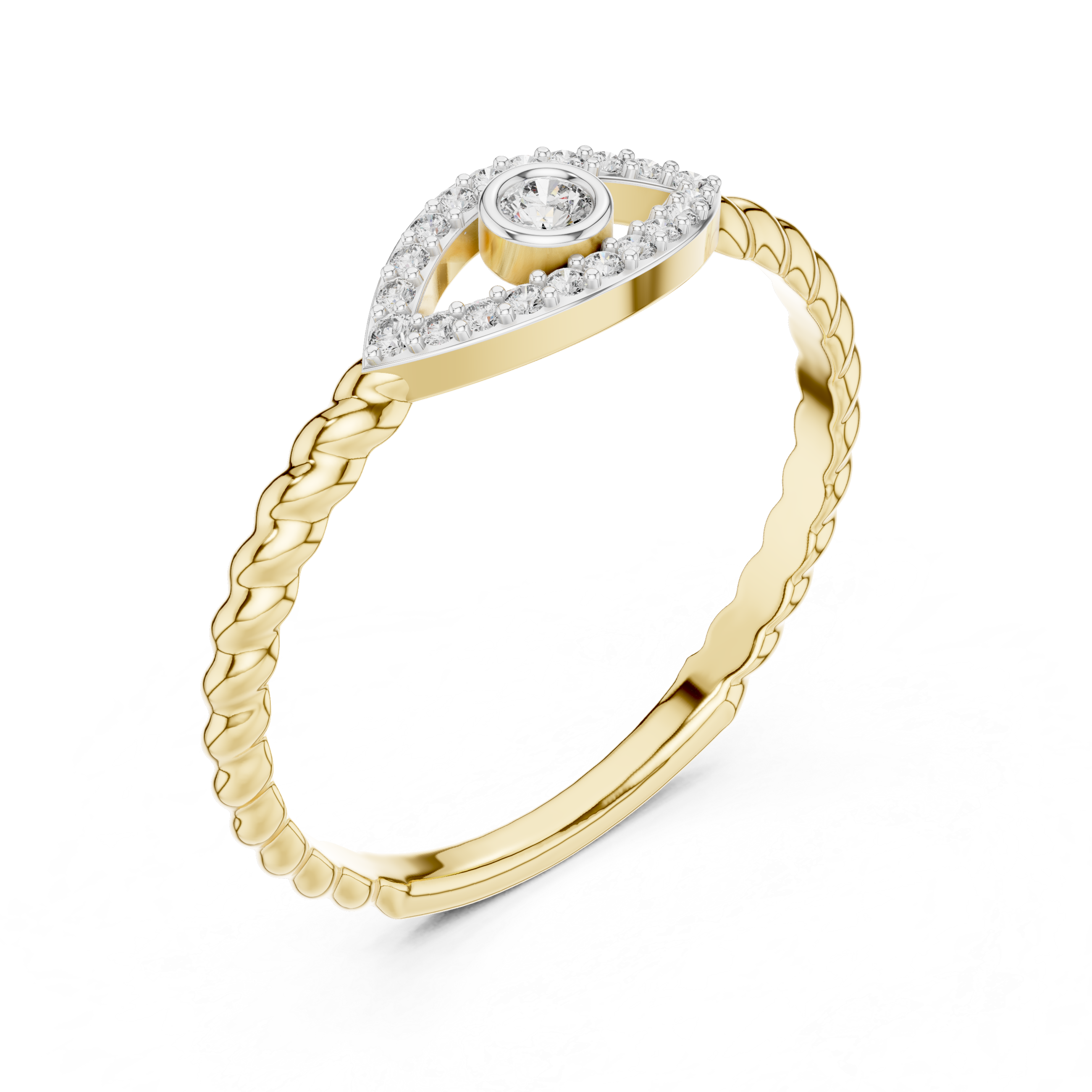 925 Silver Moissanite Evil Eye Ring 14K Gold Plated