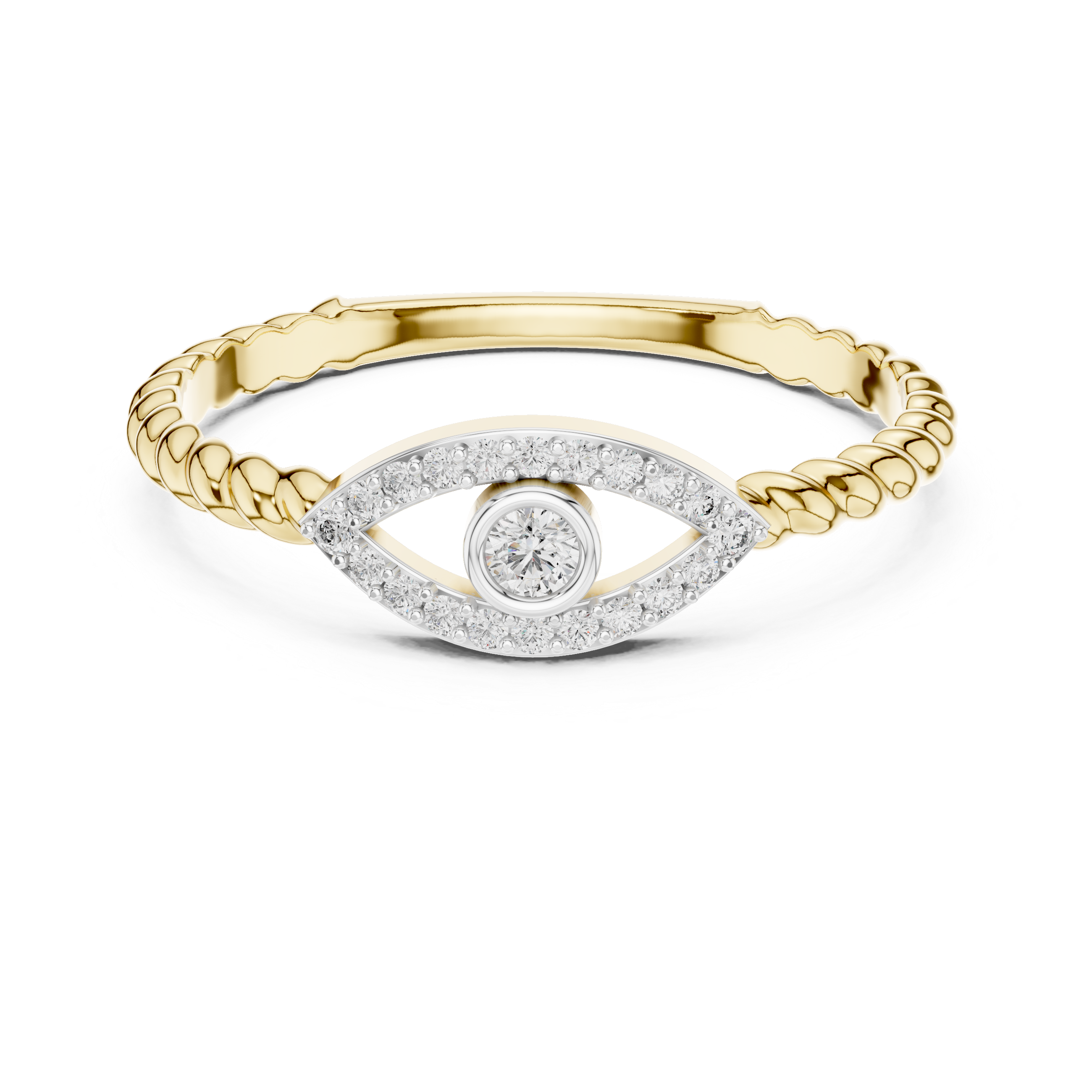 925 Silver Moissanite Evil Eye Ring 14K Gold Plated