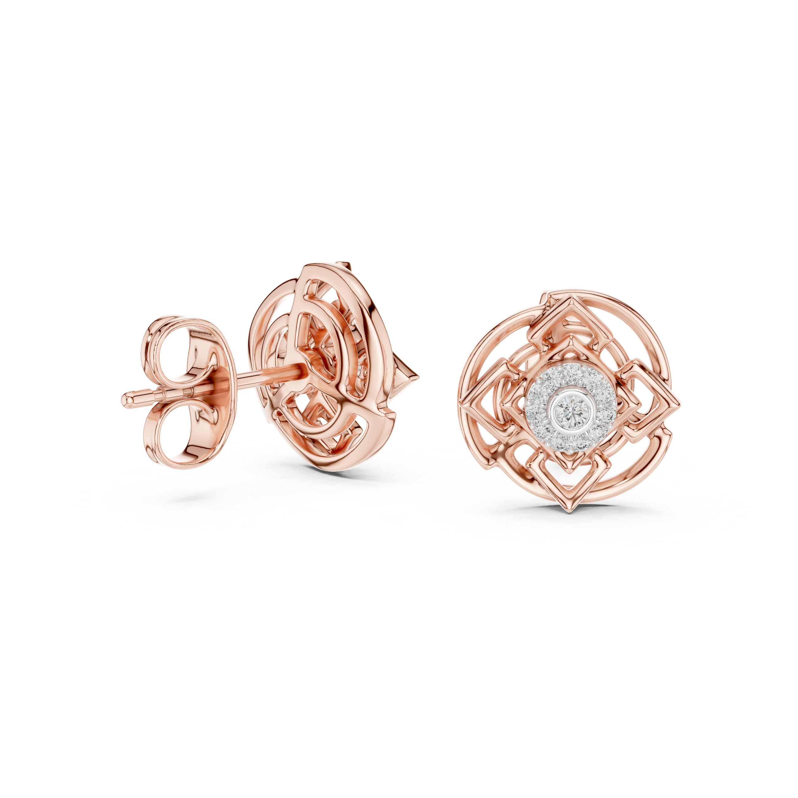 925 Silver Moissanite Sacred Geometry Mandala Stud Earrings – 14K Gold Plated