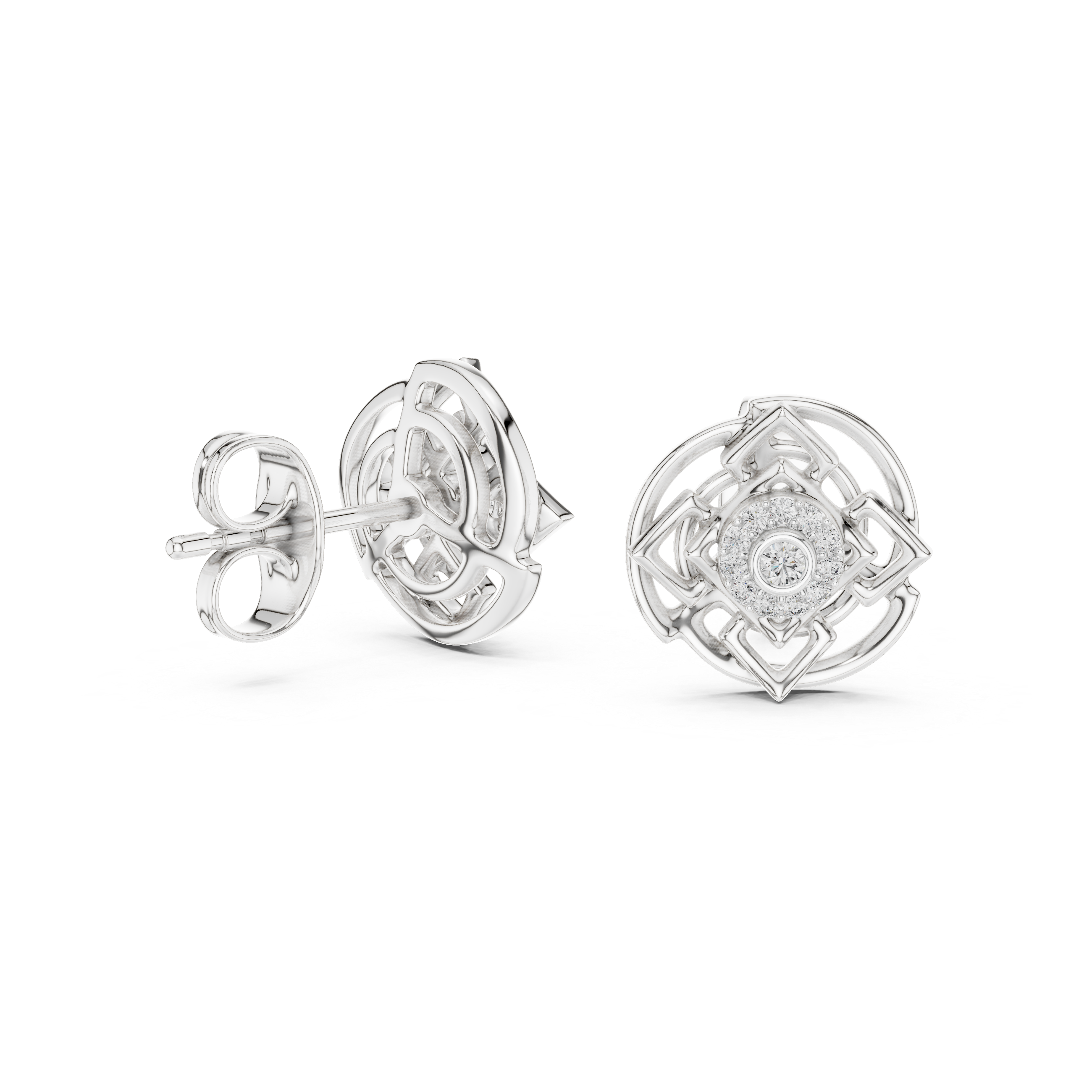 925 Silver Moissanite Sacred Geometry Mandala Stud Earrings – 14K Gold Plated