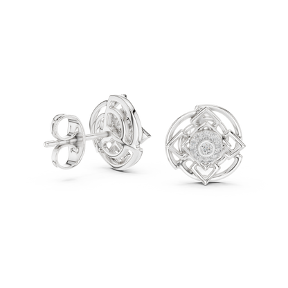 925 Silver Moissanite Sacred Geometry Mandala Stud Earrings – 14K Gold Plated