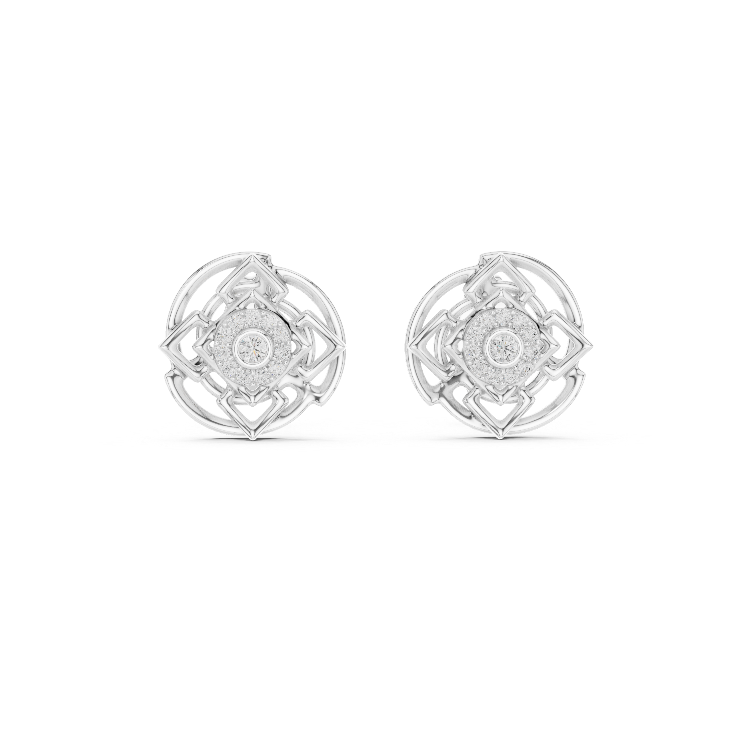 925 Silver Moissanite Sacred Geometry Mandala Stud Earrings – 14K Gold Plated
