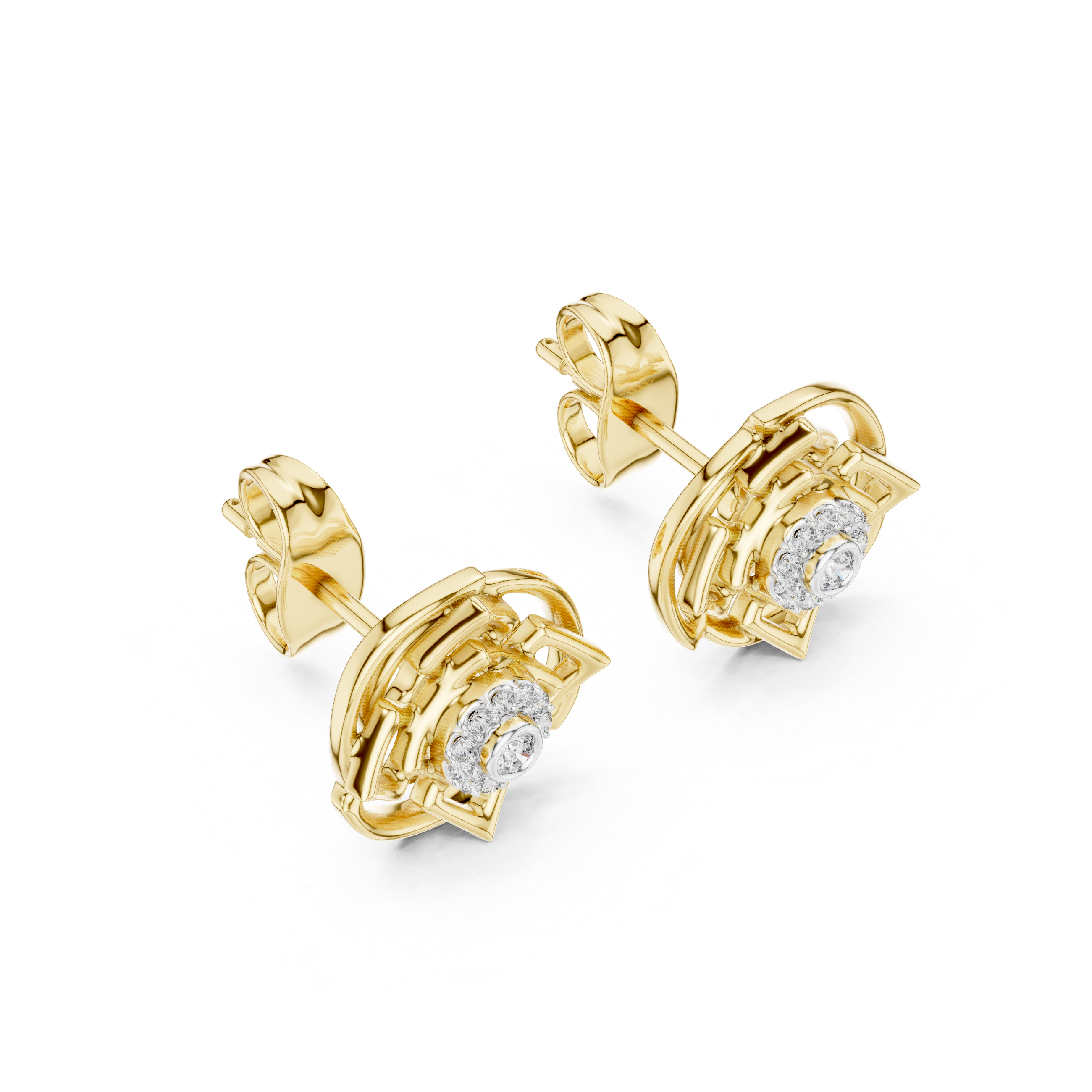 925 Silver Moissanite Sacred Geometry Mandala Stud Earrings – 14K Gold Plated
