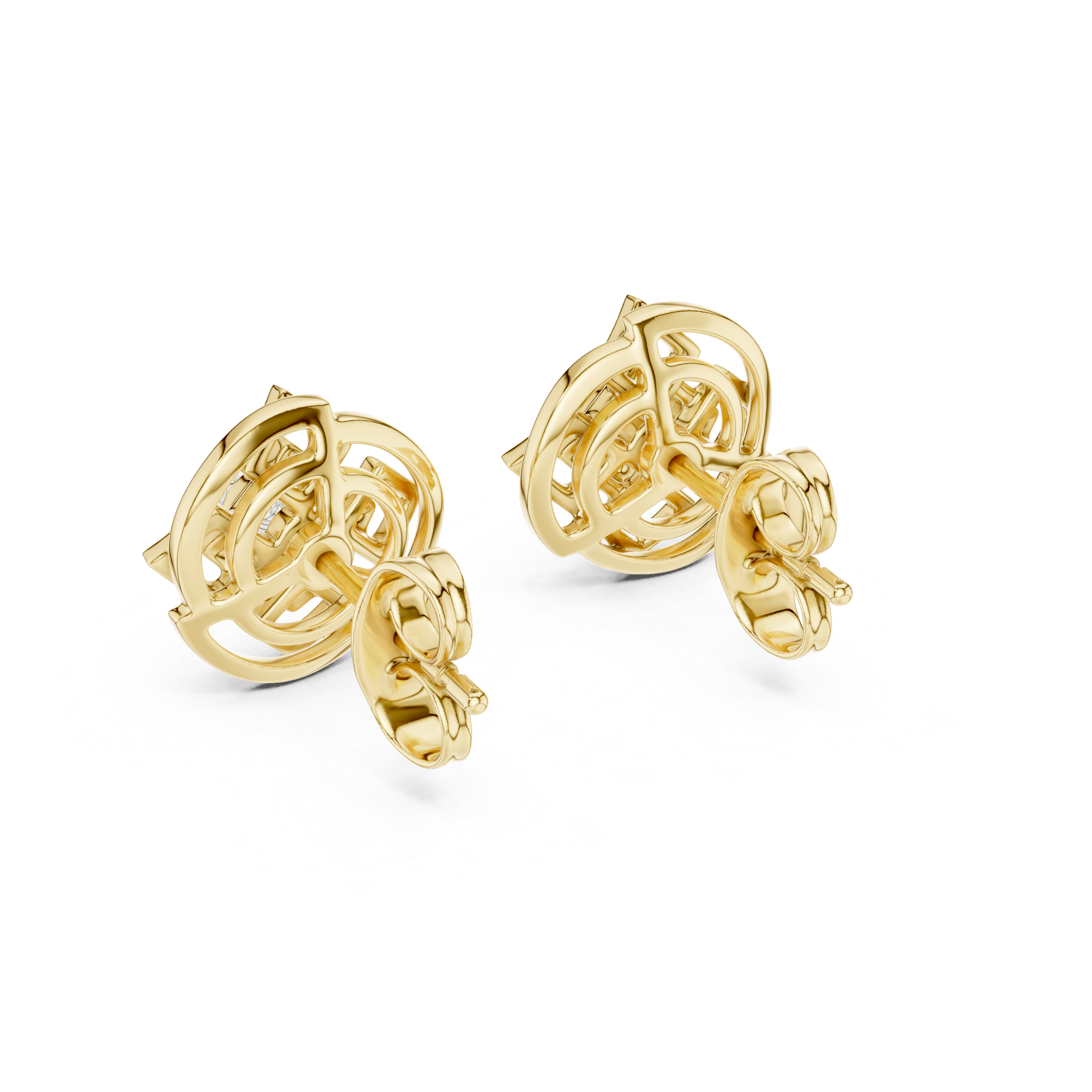 925 Silver Moissanite Sacred Geometry Mandala Stud Earrings – 14K Gold Plated