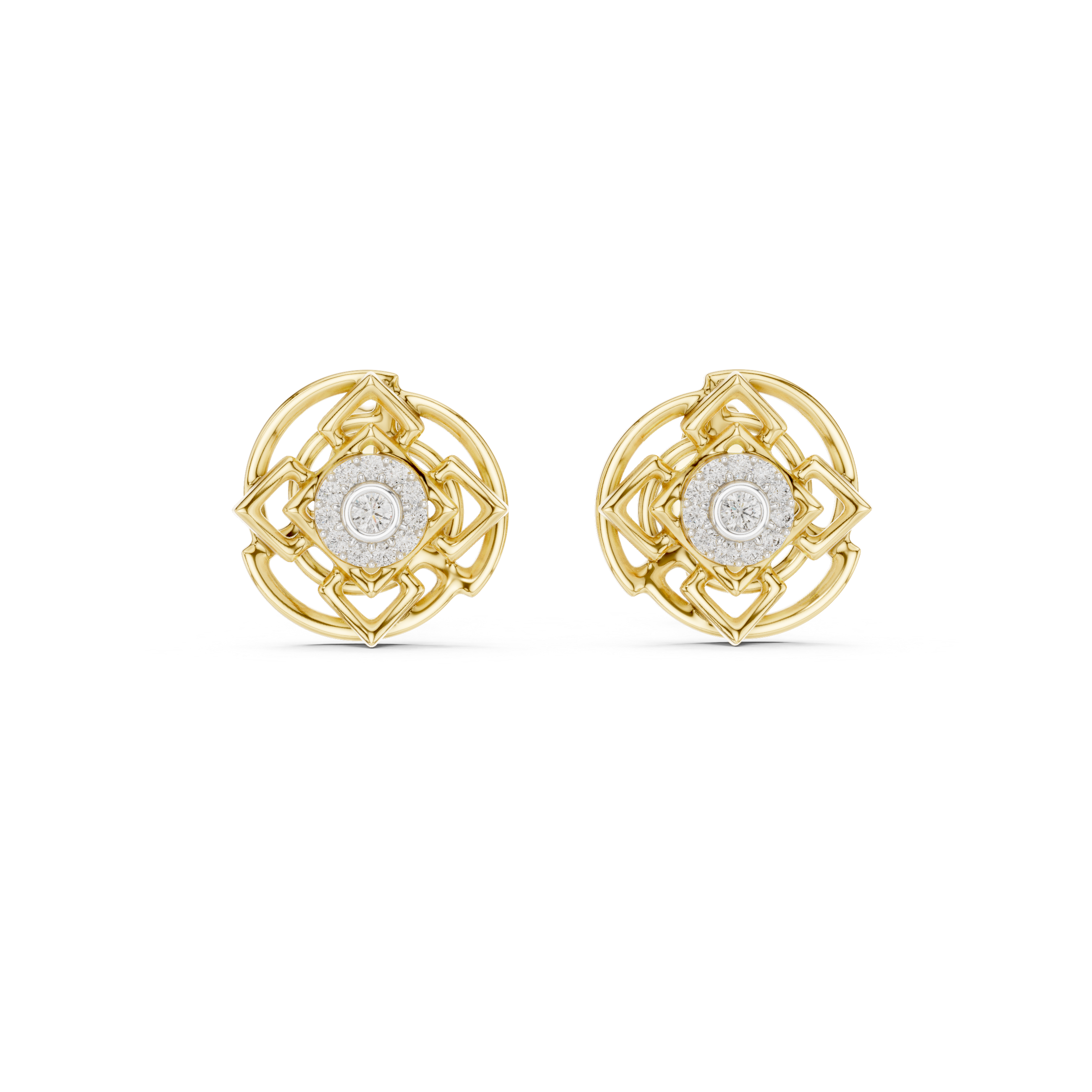 925 Silver Moissanite Sacred Geometry Mandala Stud Earrings – 14K Gold Plated