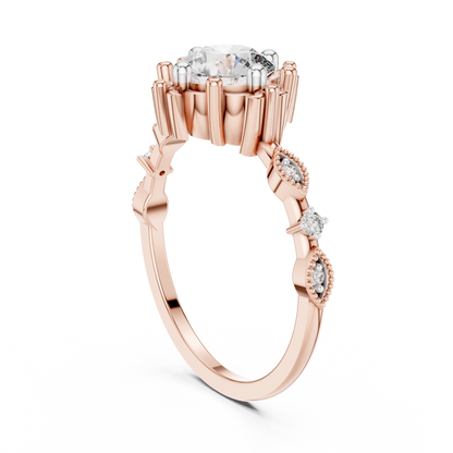 925 Silver Moissanite Baroque Vintage Ring 14K Gold Plated
