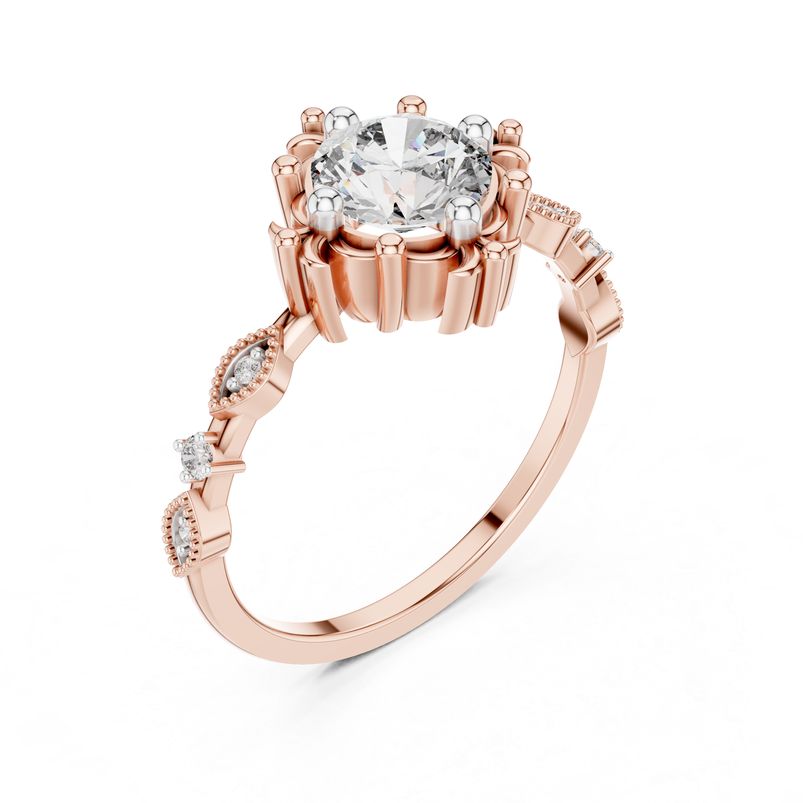 925 Silver Moissanite Baroque Vintage Ring 14K Gold Plated