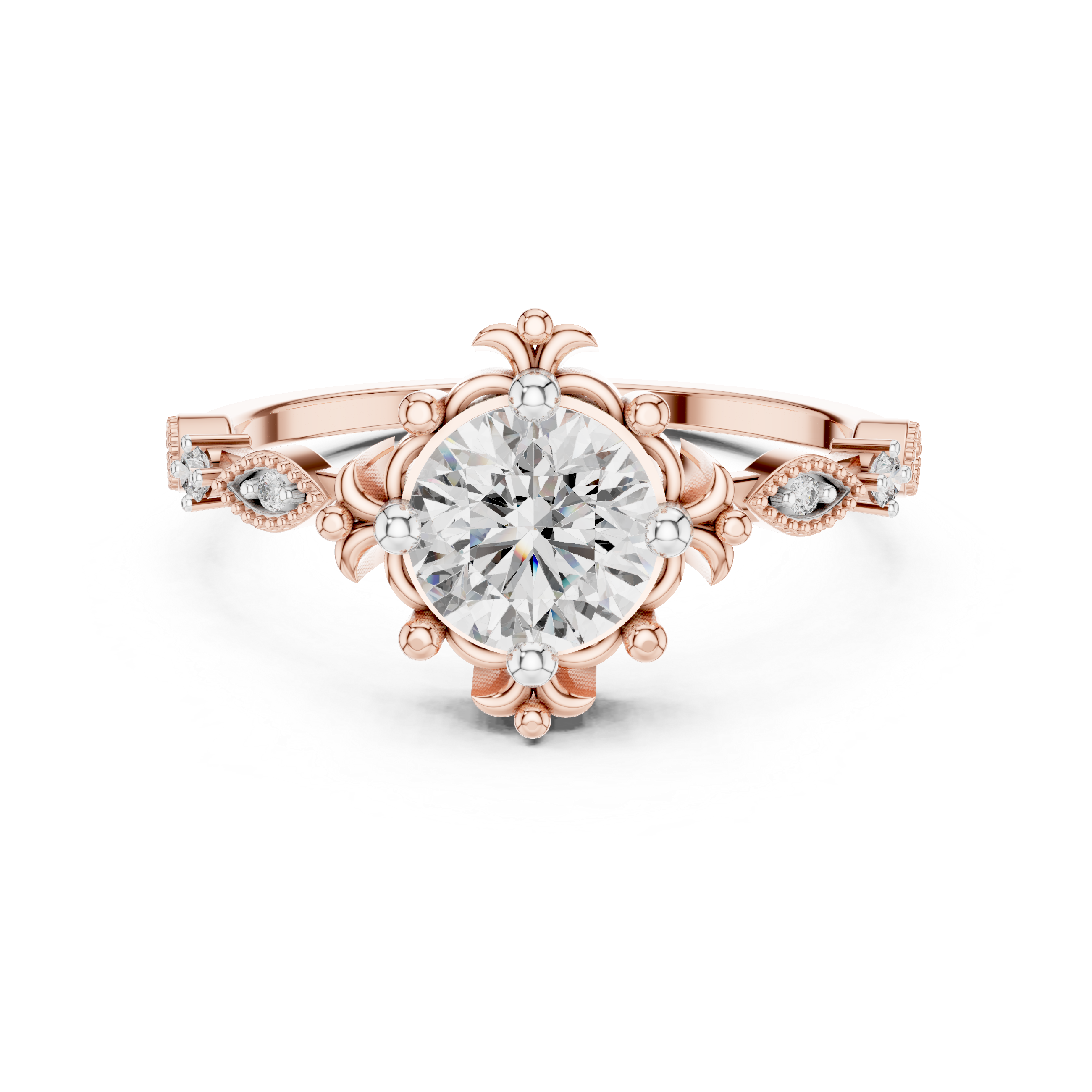 925 Silver Moissanite Baroque Vintage Ring 14K Gold Plated