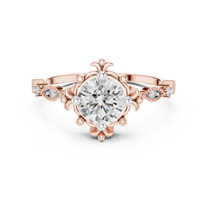 925 Silver Moissanite Baroque Vintage Ring 14K Gold Plated